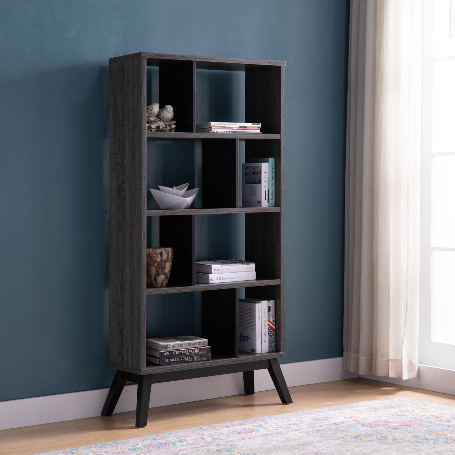 Tyla Bookcase  in Distressed Grey & Black