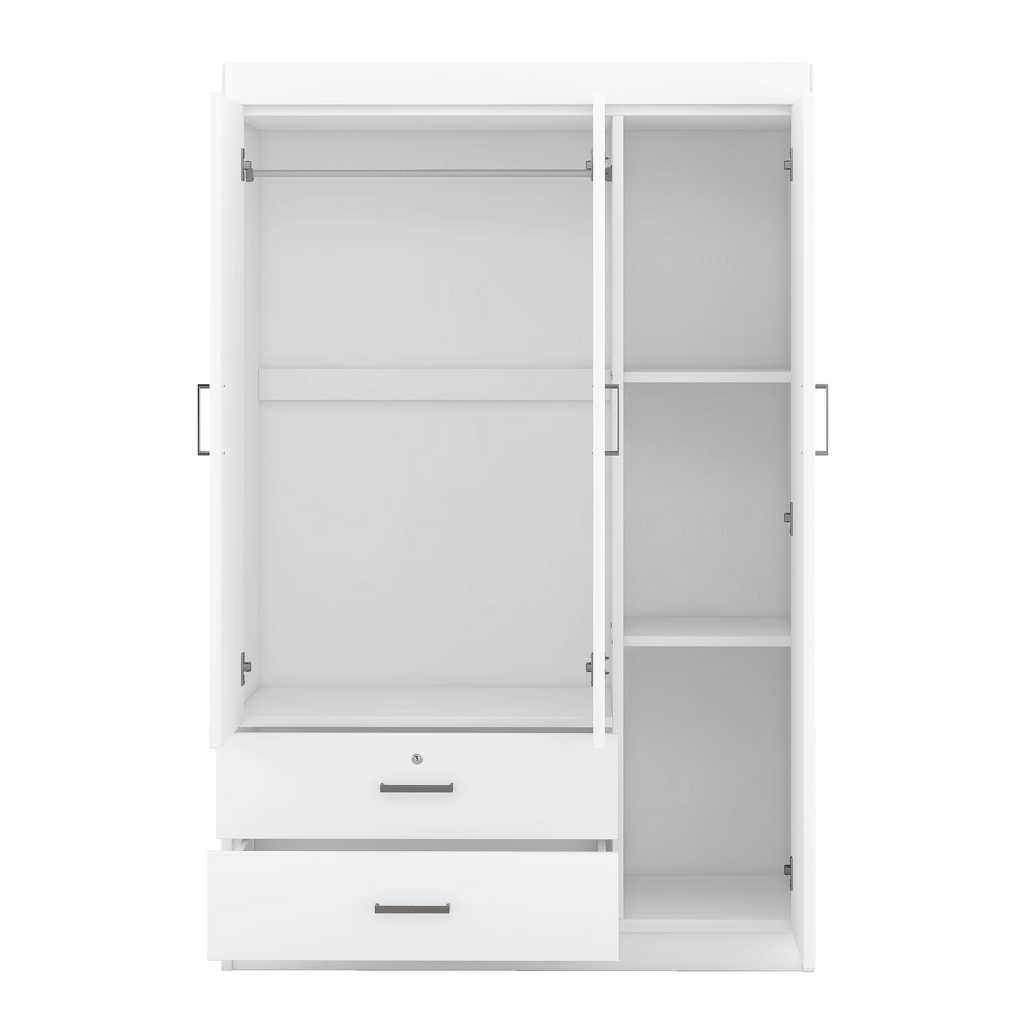 3-Door Mirror Wardrobe with shelves in White