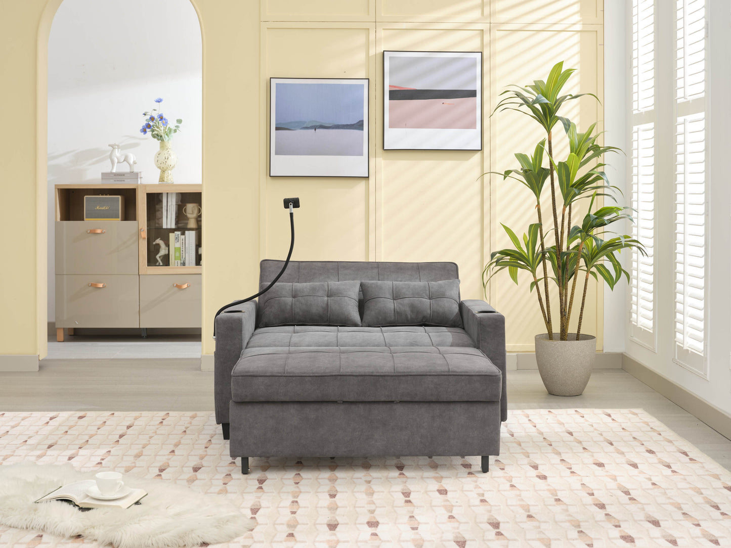 Darwin Convertible Chair 3-in-1 Pull Out Sleeper Chair in Dark Grey Tech Fabric