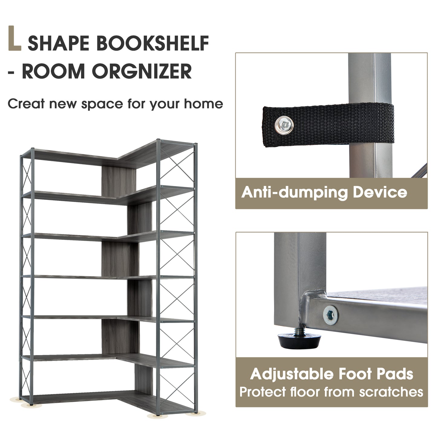 Garmin Silver+Grey 7-Tier Metal Bookcase