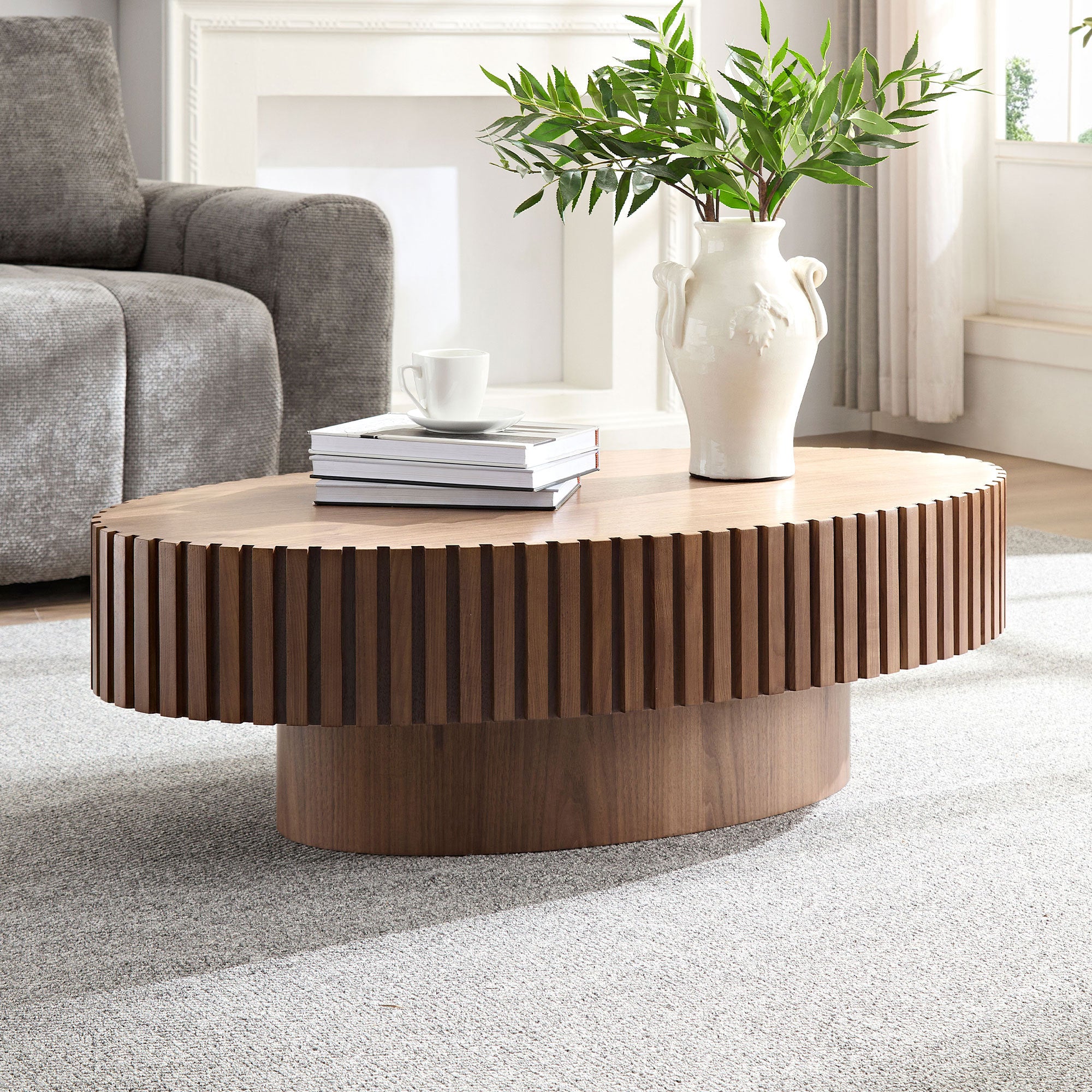 Mesa Walnut Modern Handcraft Drum Coffee Table