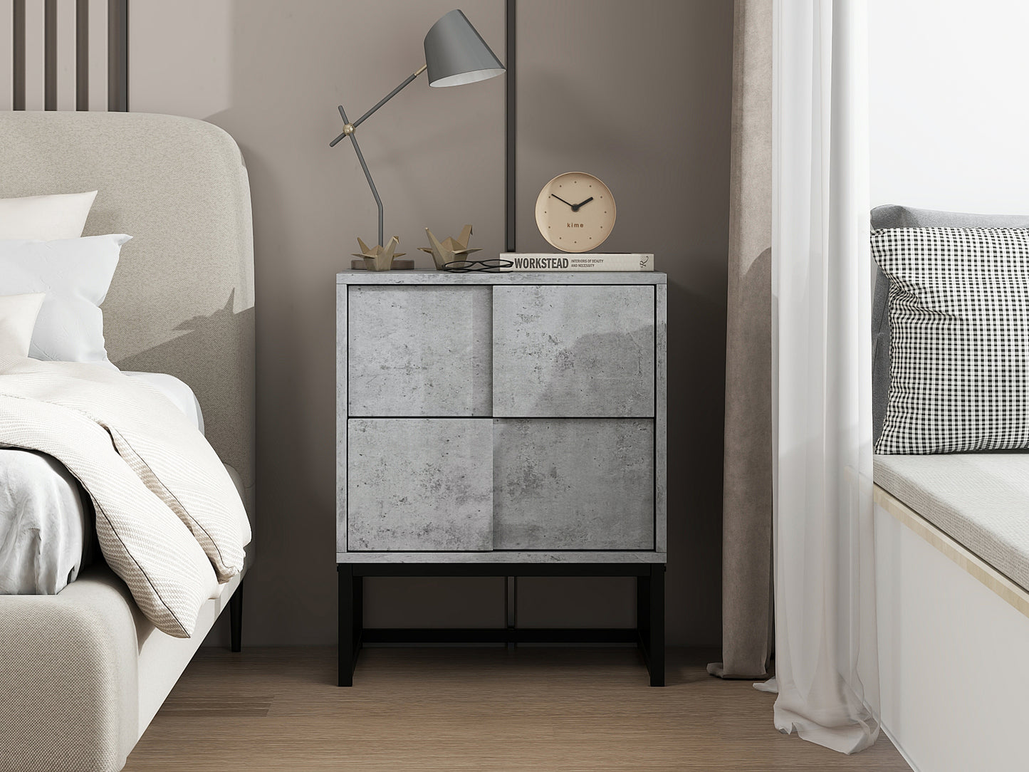 Geo Nightstand in Cement Grey Finish