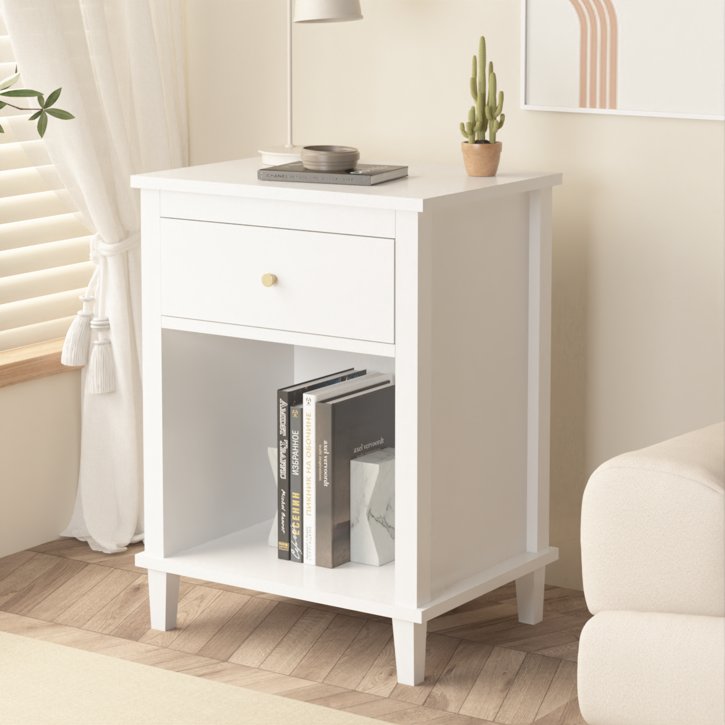 Natasha One Drawer Nighstand in White Finish