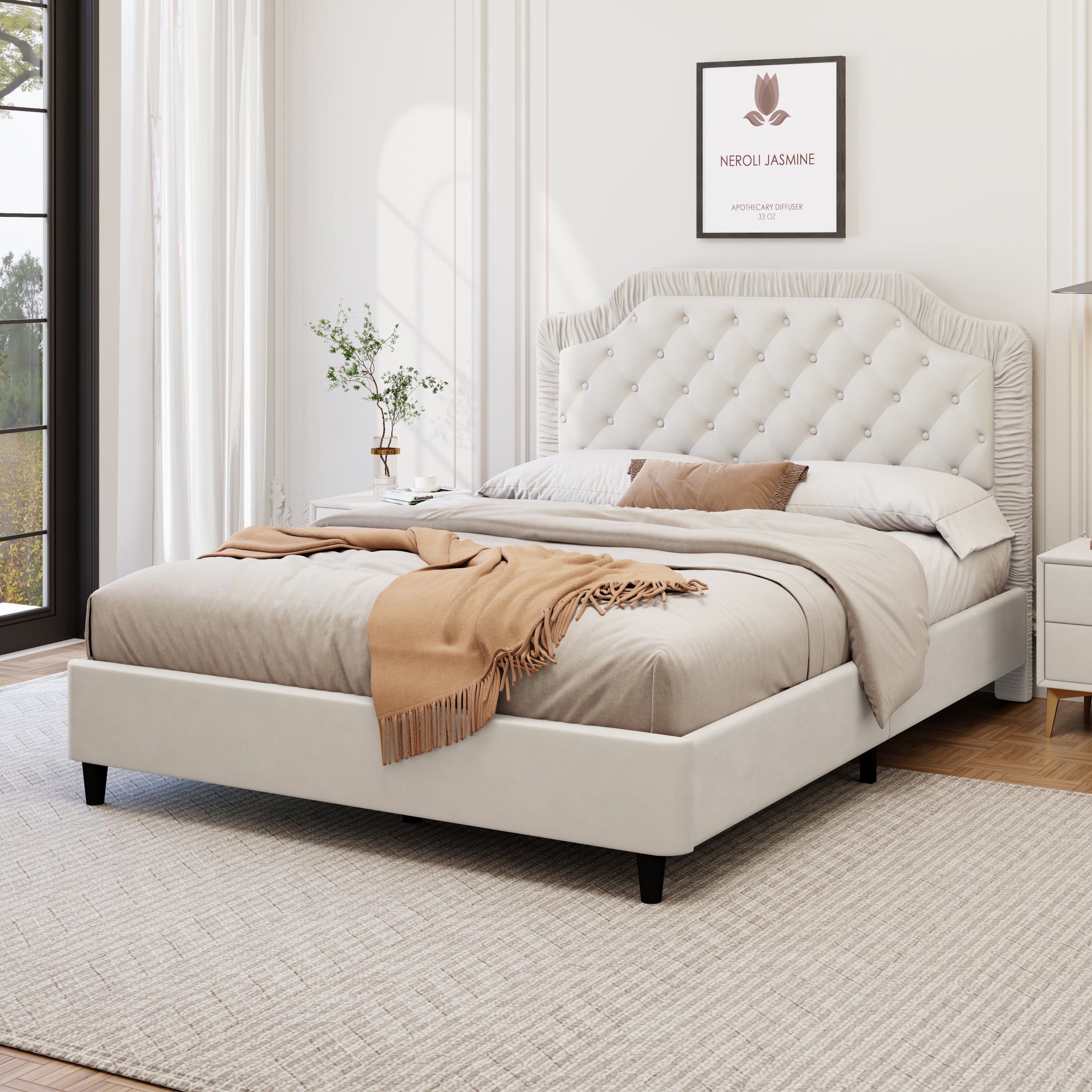 Serenity Queen Upholstered Bed with Tufted Headboard