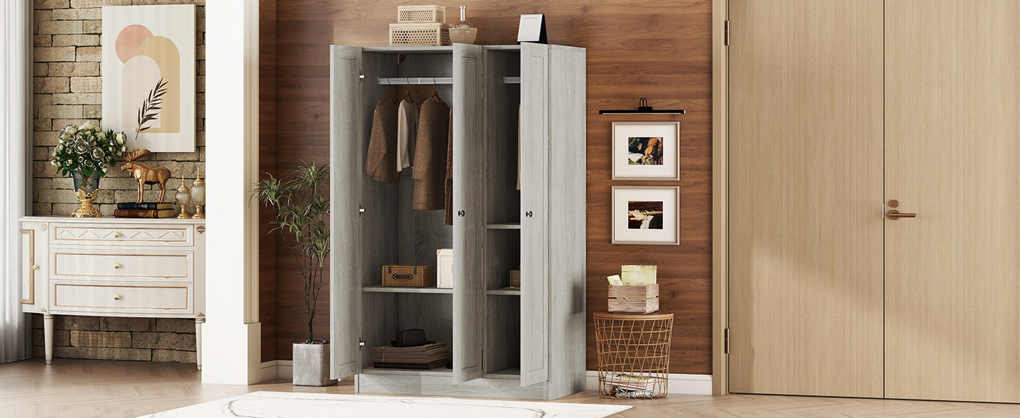 3-Door Shutter Wardrobe with shelves in Gray