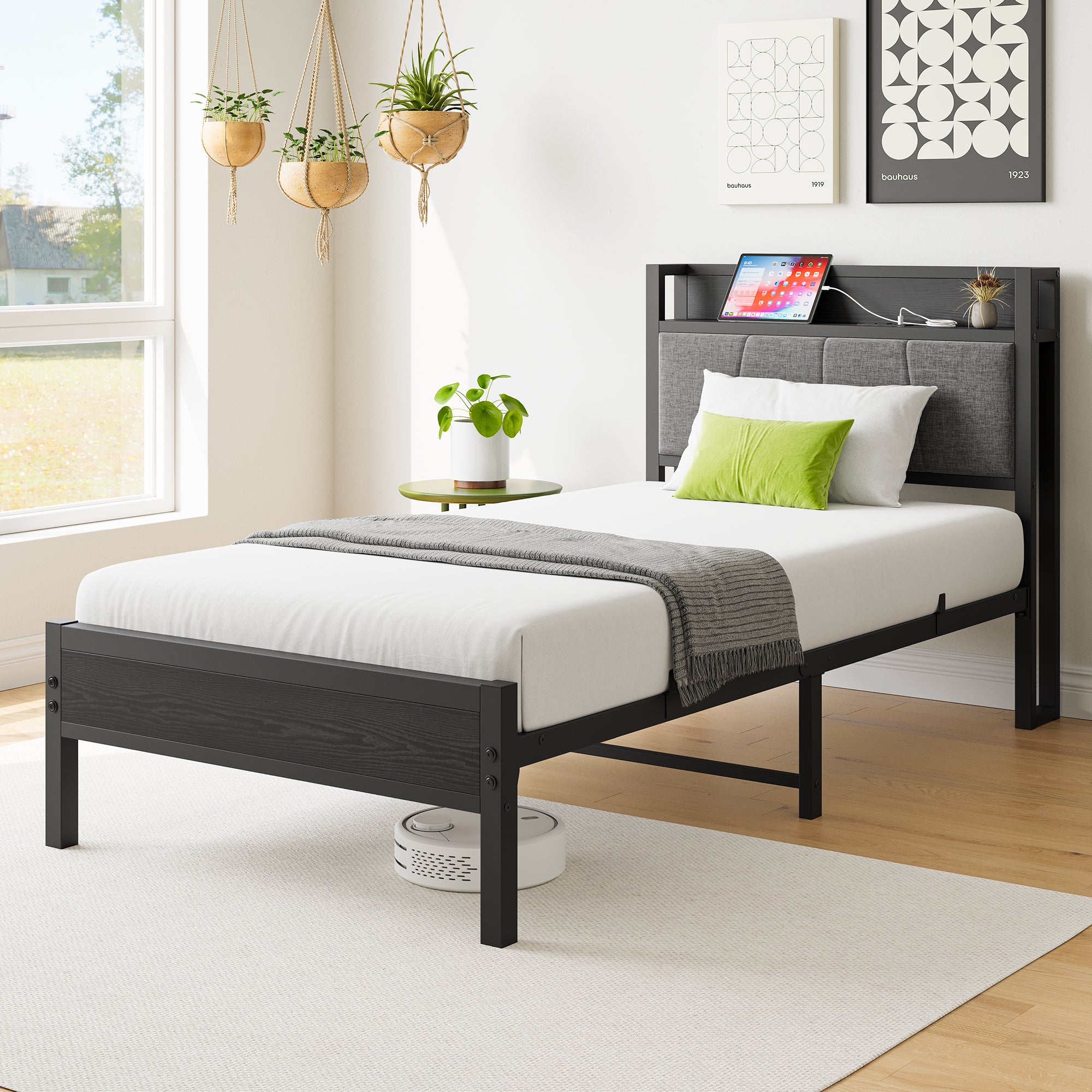 Urban Nest Twin Bed Frame with Storage Headboard