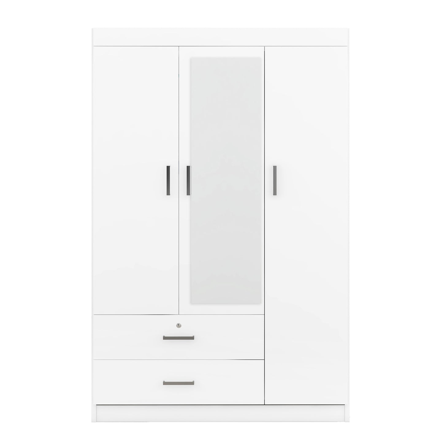 3-Door Mirror Wardrobe with shelves in White