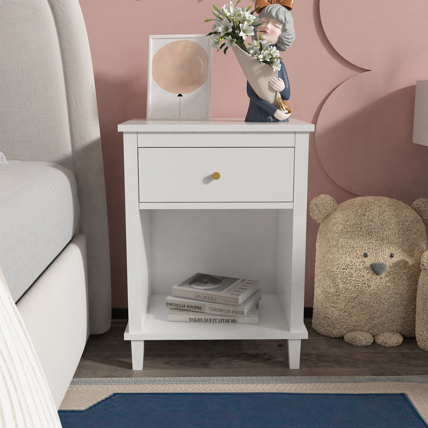 Natasha One Drawer Nighstand in White Finish