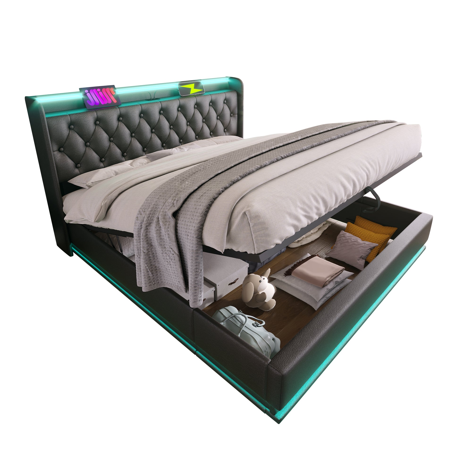 Nimbus King size Upholstered bed with 360 surround LED function