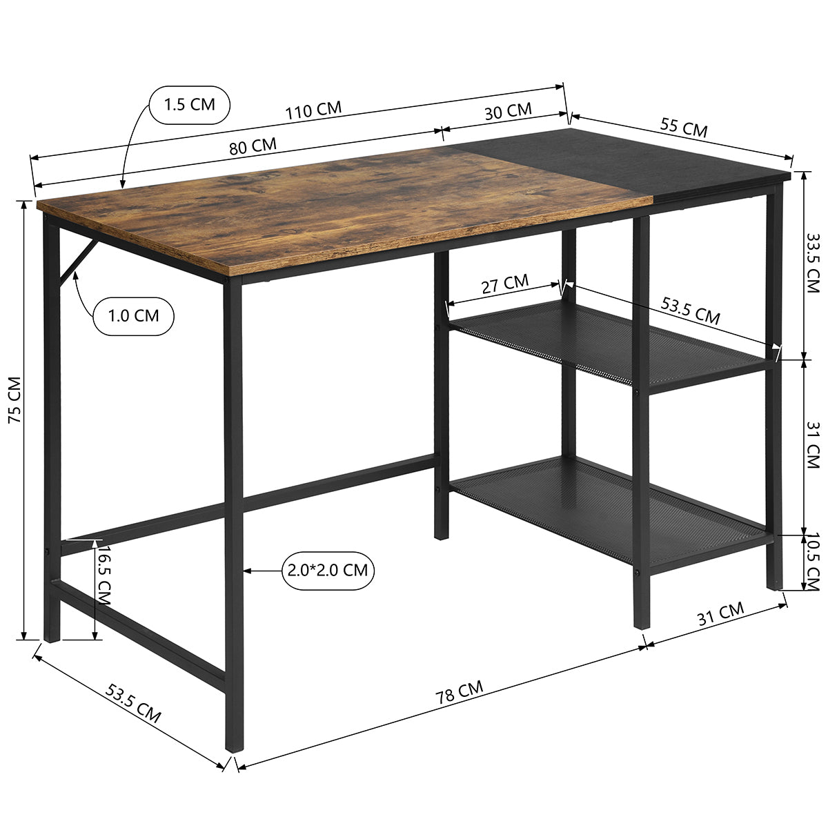 Simply Modern Writing Table with 2 Storage Shelves