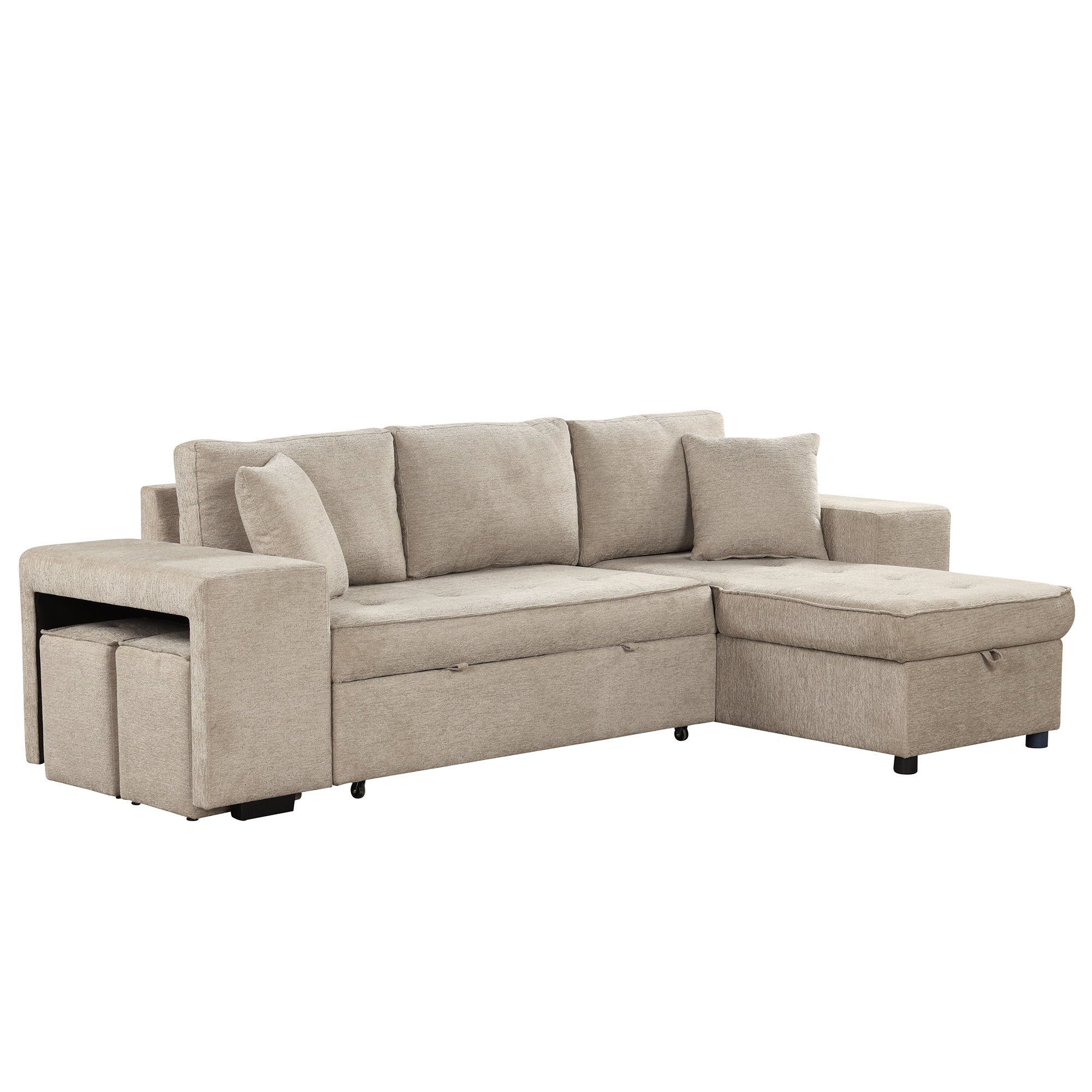 Fino Beige Modern L-Shape 3 Seat Reversible Sectional