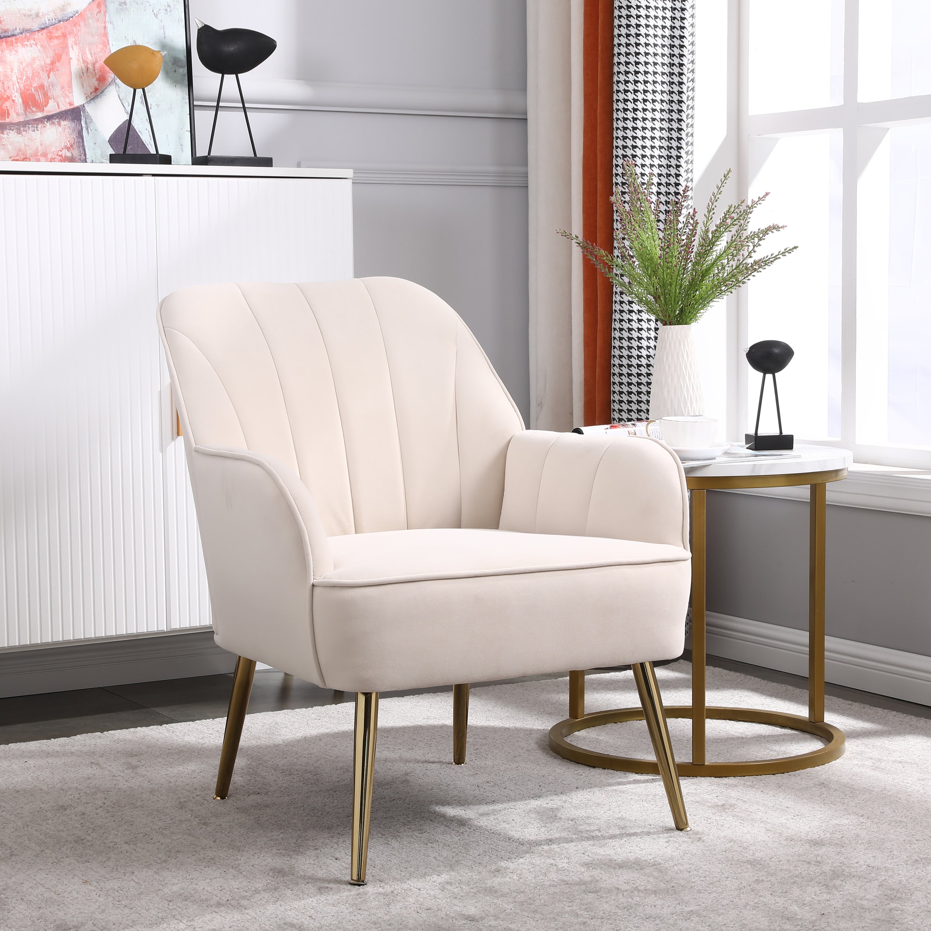 Sherpa Mid Century Chair in Beige Velvet