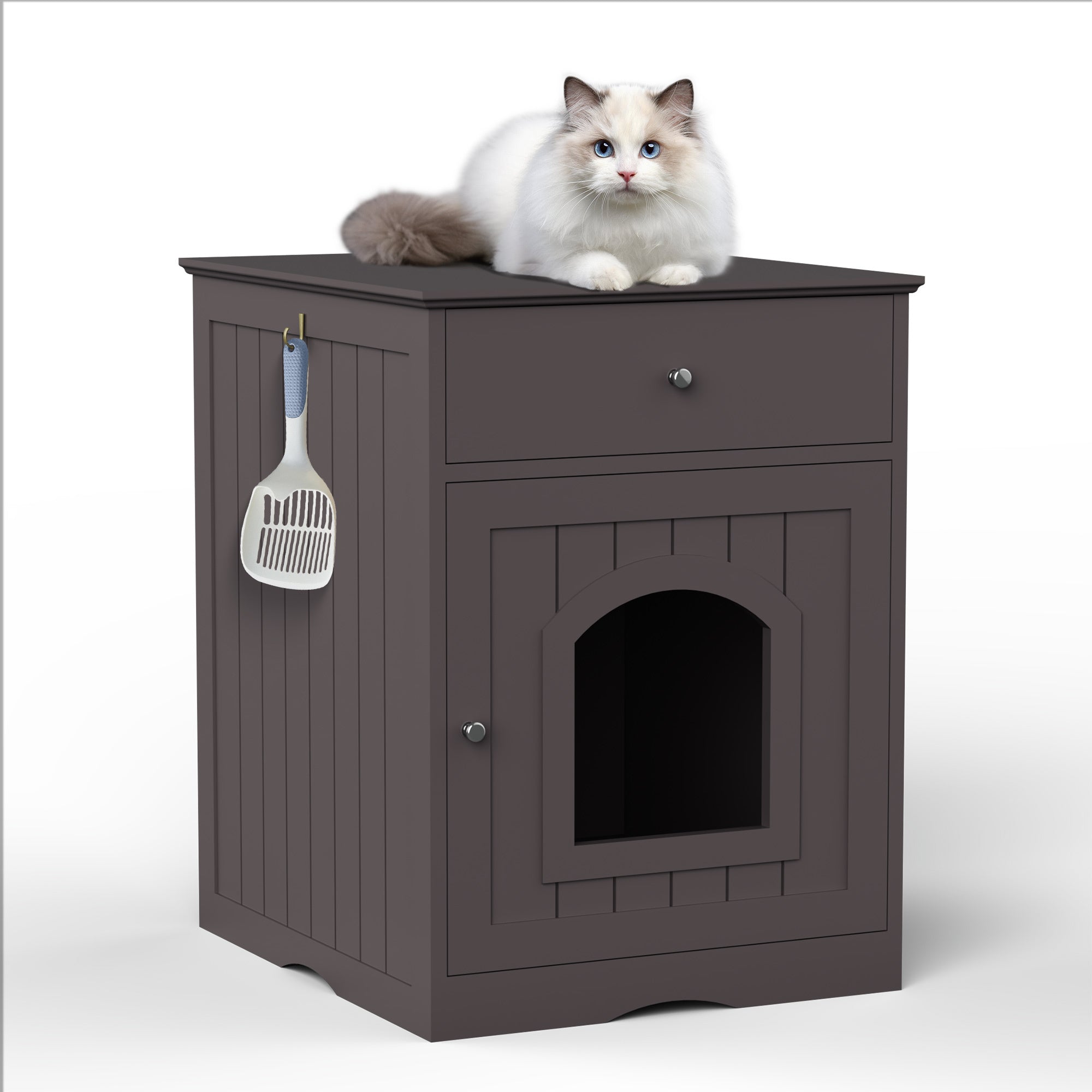 Wooden Cat Litter Box Enclosure, Indoor Pet House Nightstand
