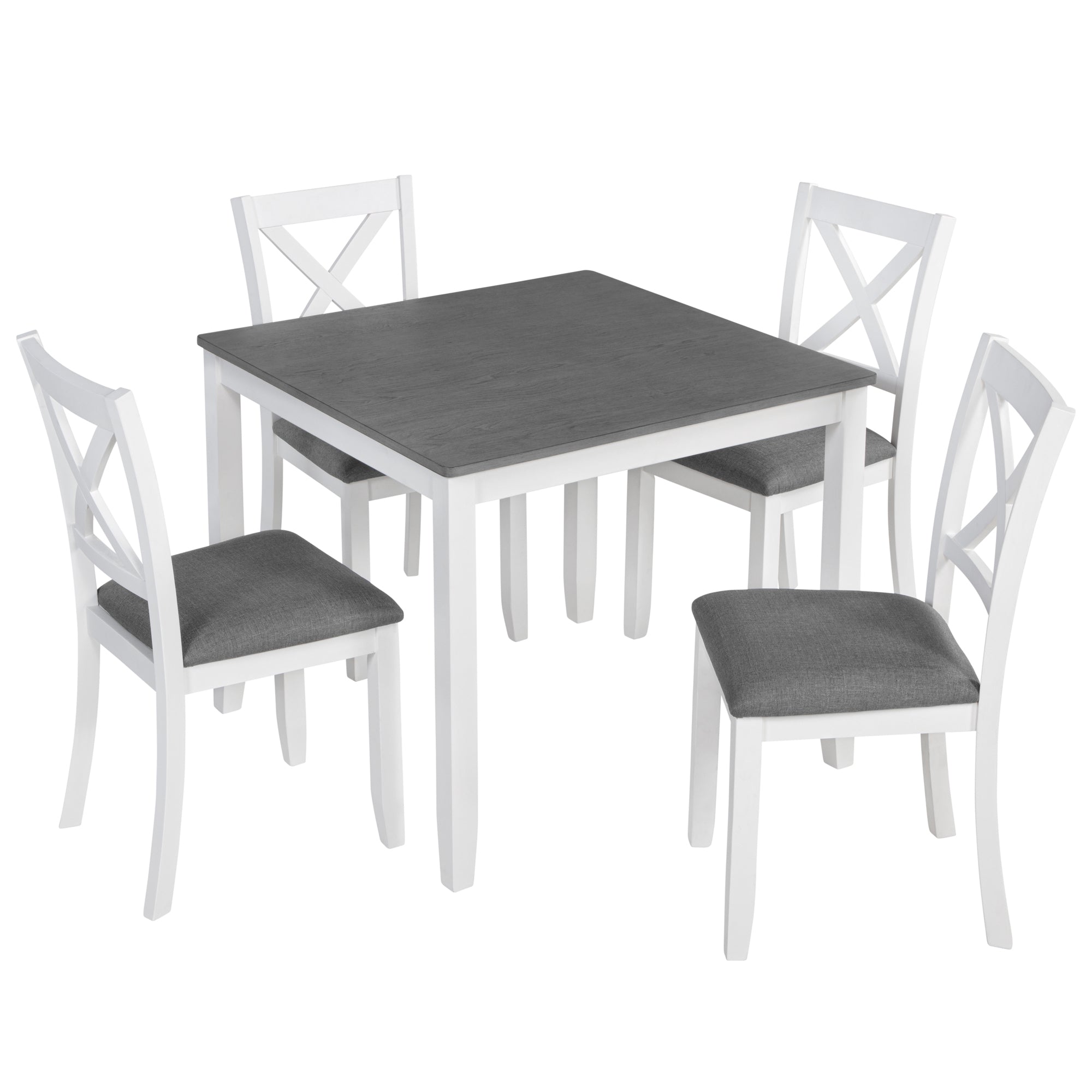 LuxeHome 5-Piece Modern Dining Table Set with 4 Chairs, Grey & White