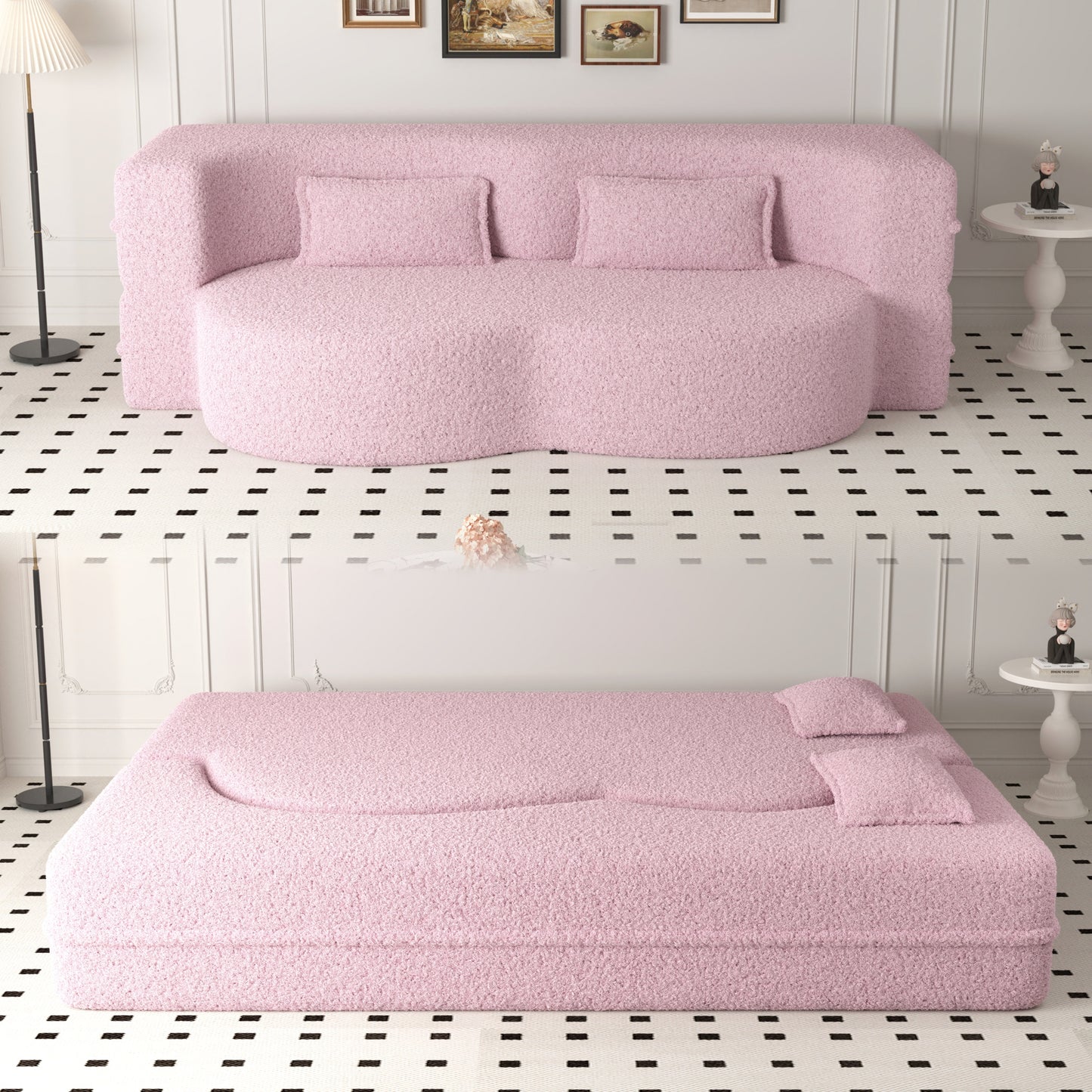 Mucasa Pink Modern Foam-Filled Sleeper Sofa