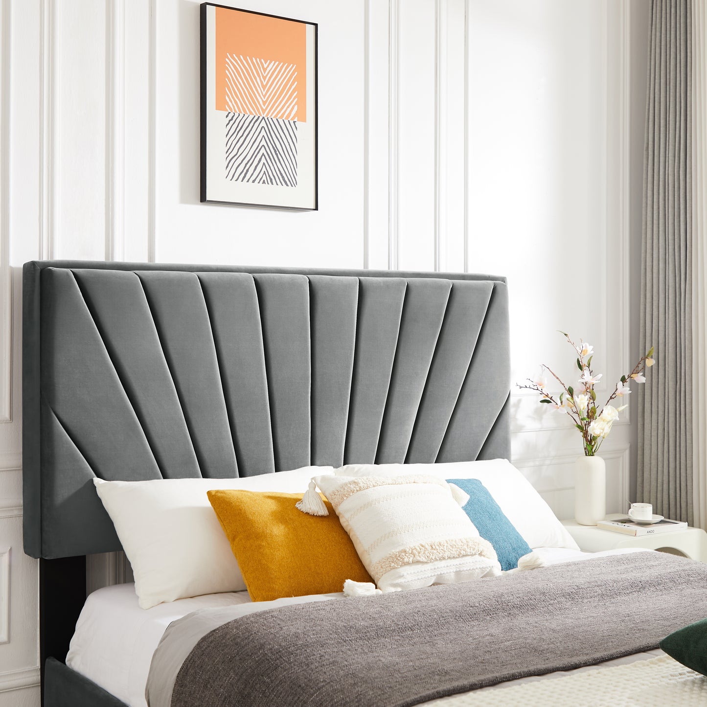 Colbalt Queen bed in Grey Upholstery