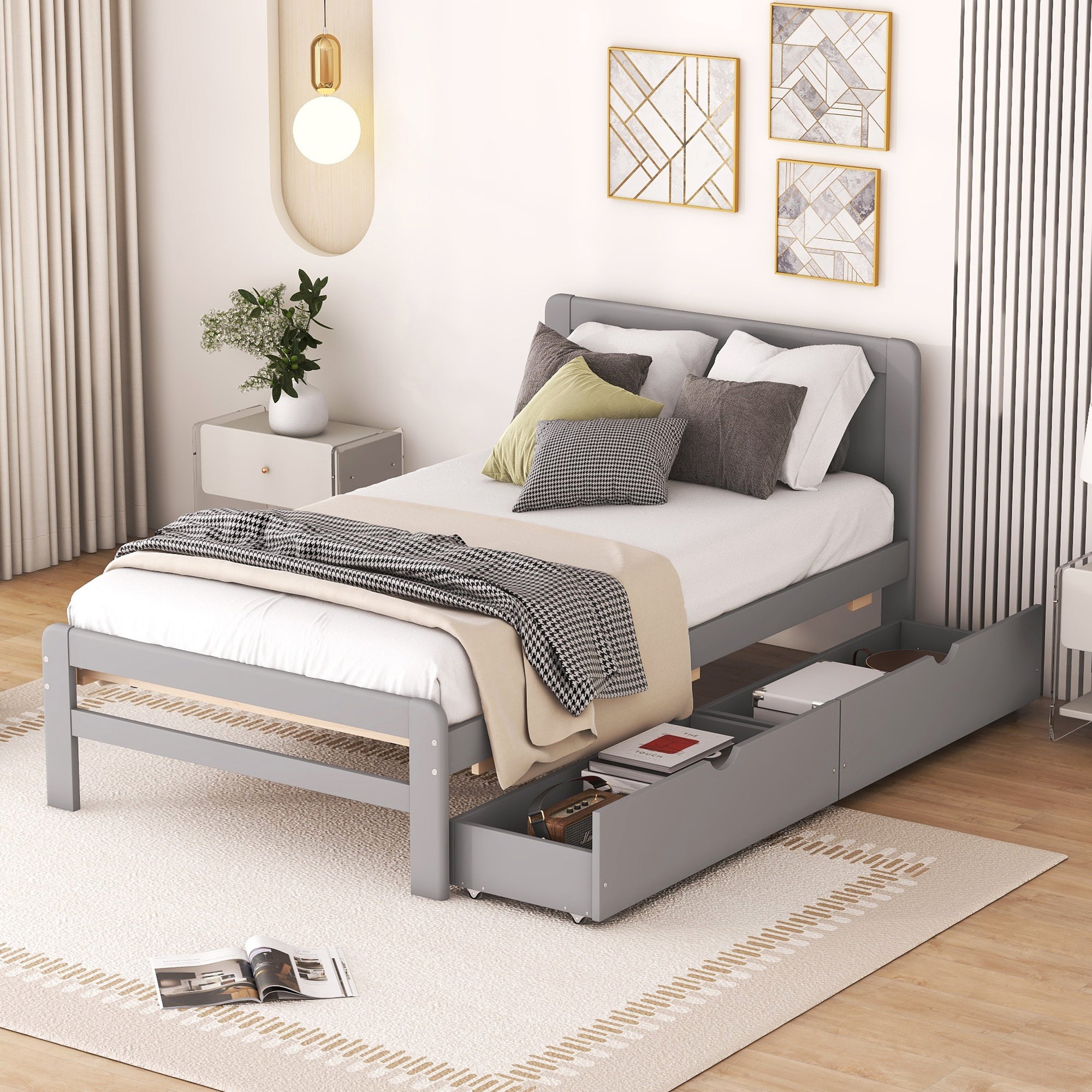 Riverstone Twin Platform Bed Frame in Grey Finish