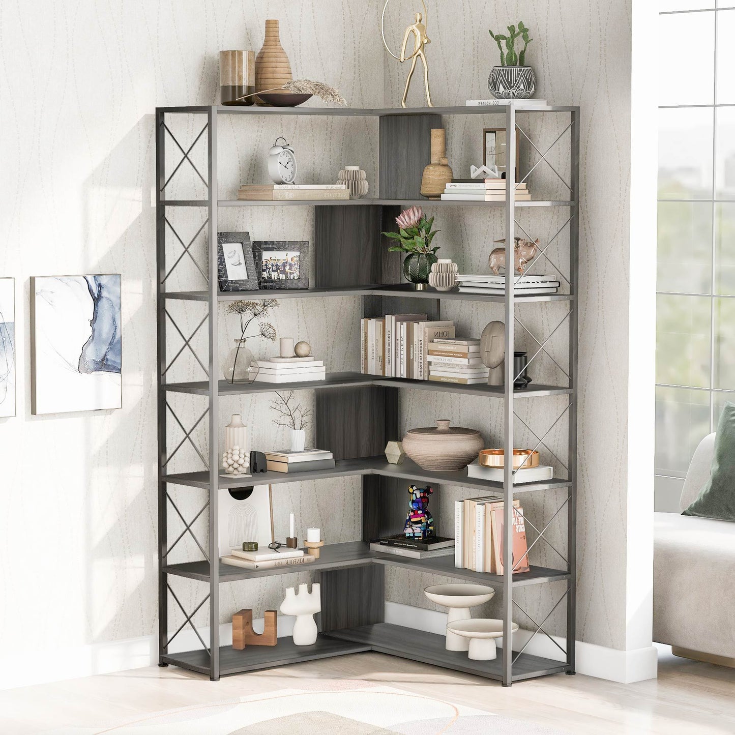 Garmin Silver+Grey 7-Tier Metal Bookcase