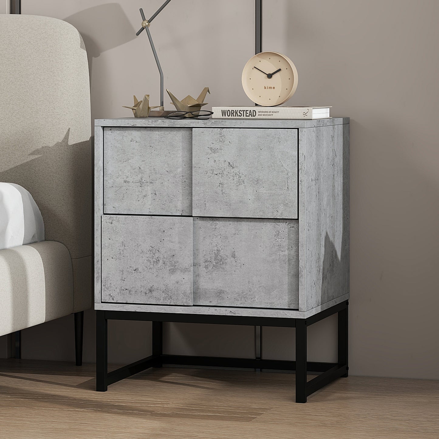 Geo Nightstand in Cement Grey Finish