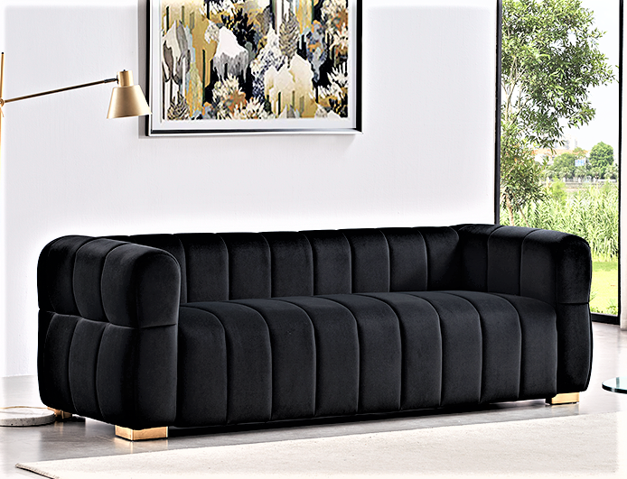 Lovelle Black Velvet Sofa with Tufted Low Back