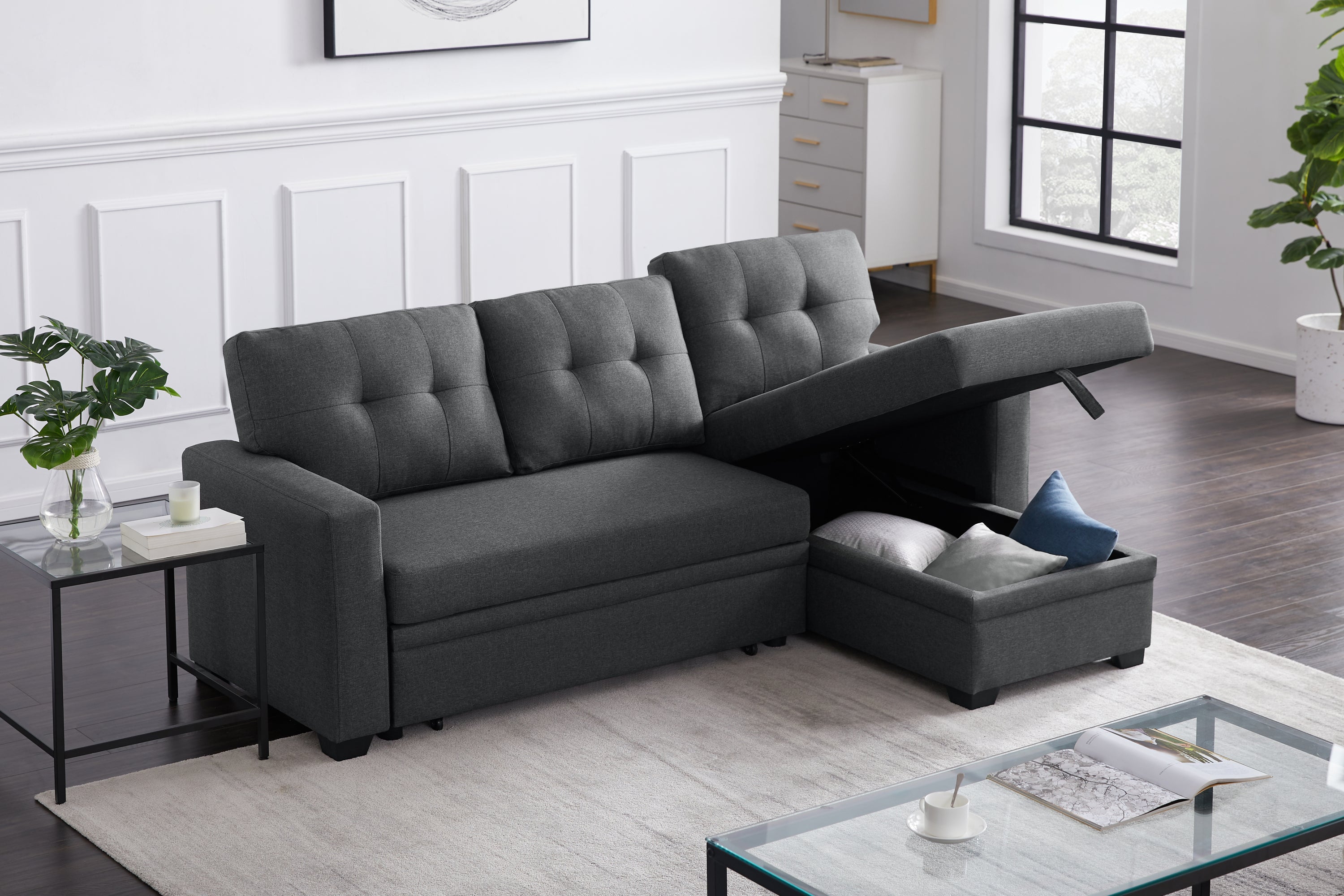 Creo Upholstered Pull out Sectional Sofa