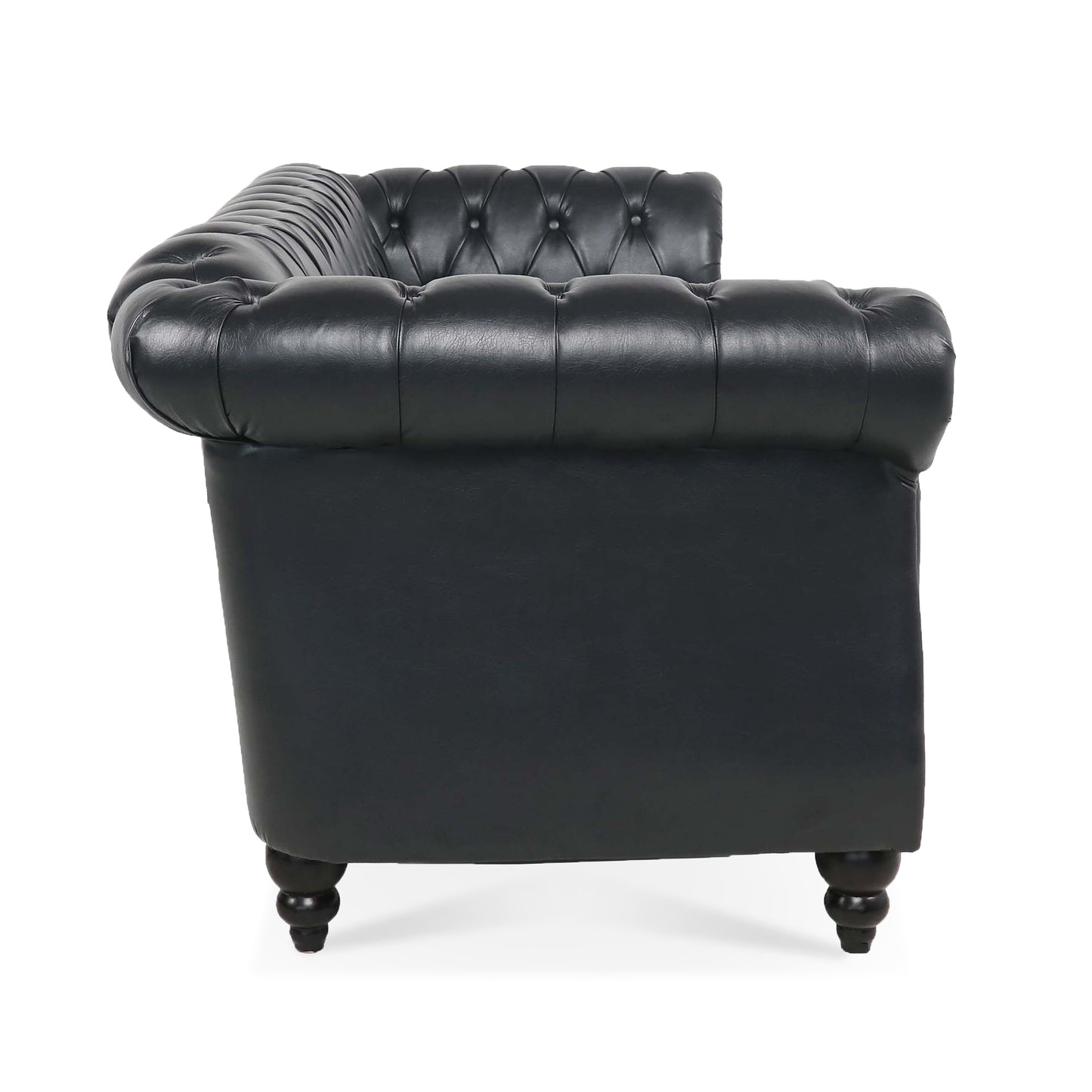 Chesterfield Three Seater Sofa in Black Leather