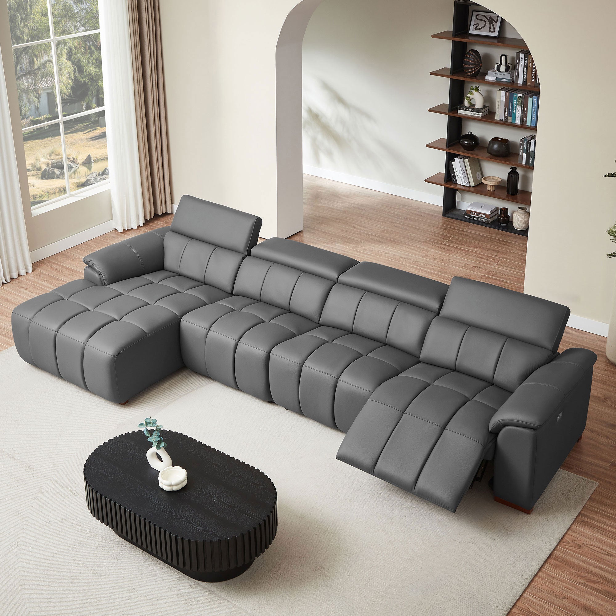 Carlux Dark Grey 4 Seat Wall-Hugger Electric Reclining Sectional