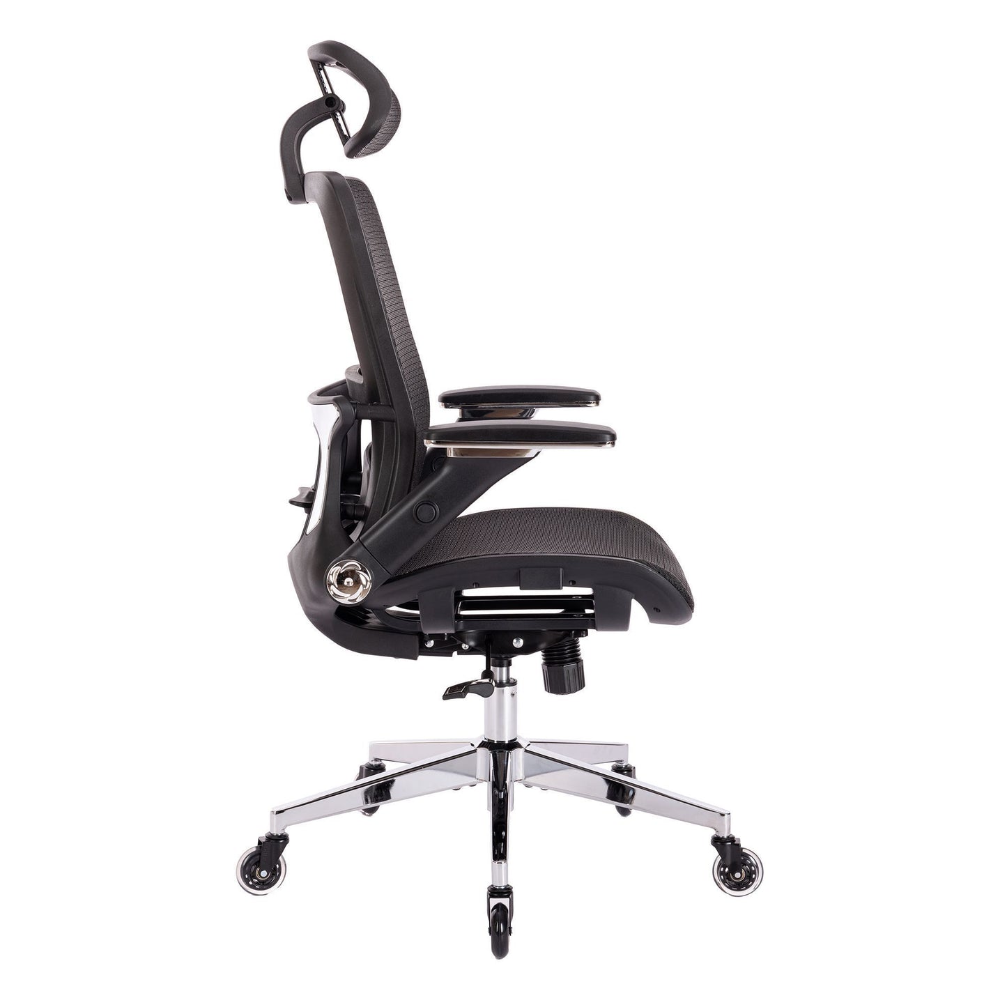 Ergona Black Mesh Office Chair w/ Adjustable Headrest with Flip-Up Arms