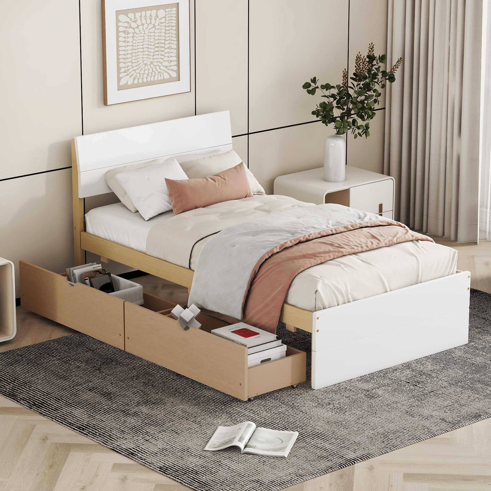 Haven Modern Twin Bed Frame With 2 Drawers