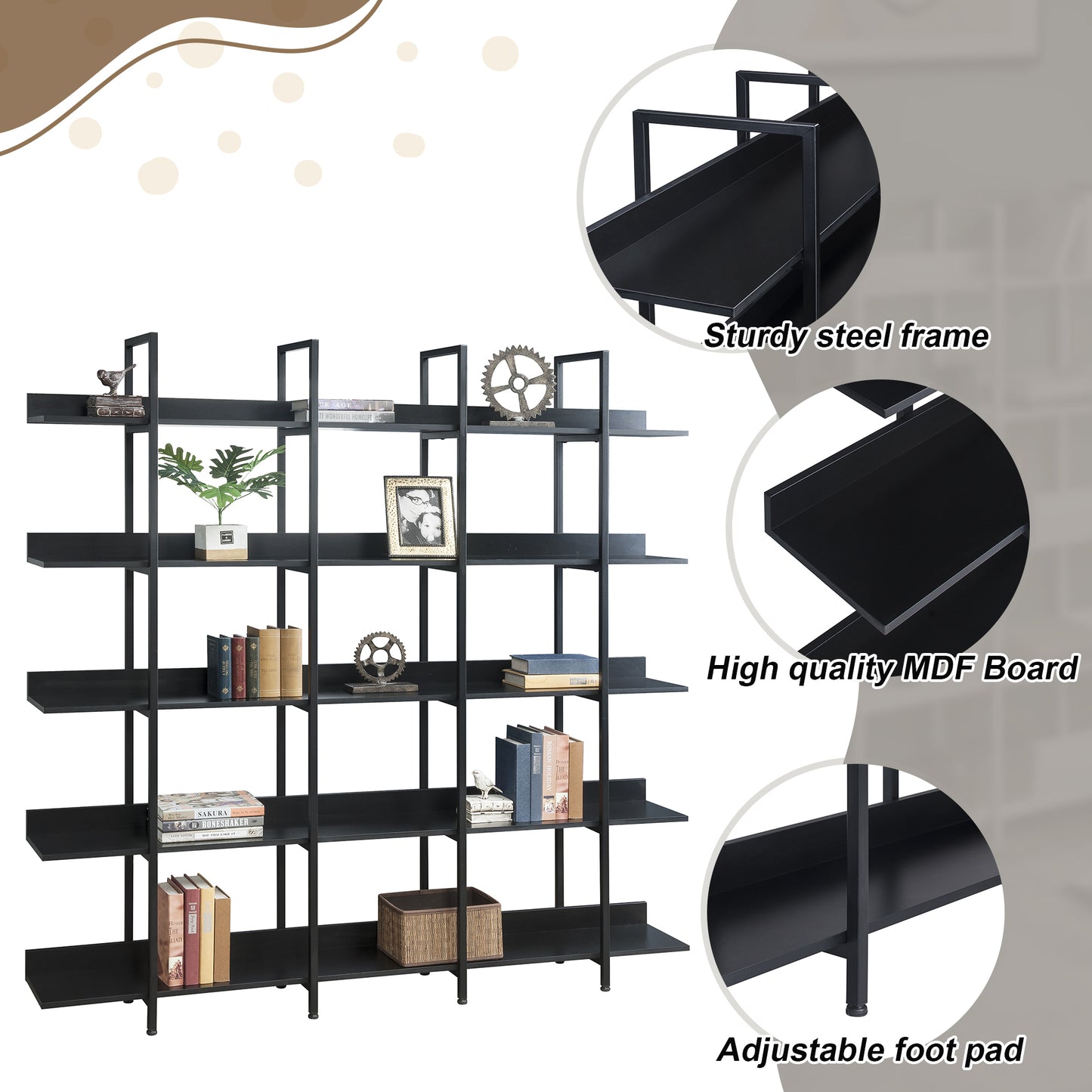 Vintage Industrial 5-Tier Bookcase