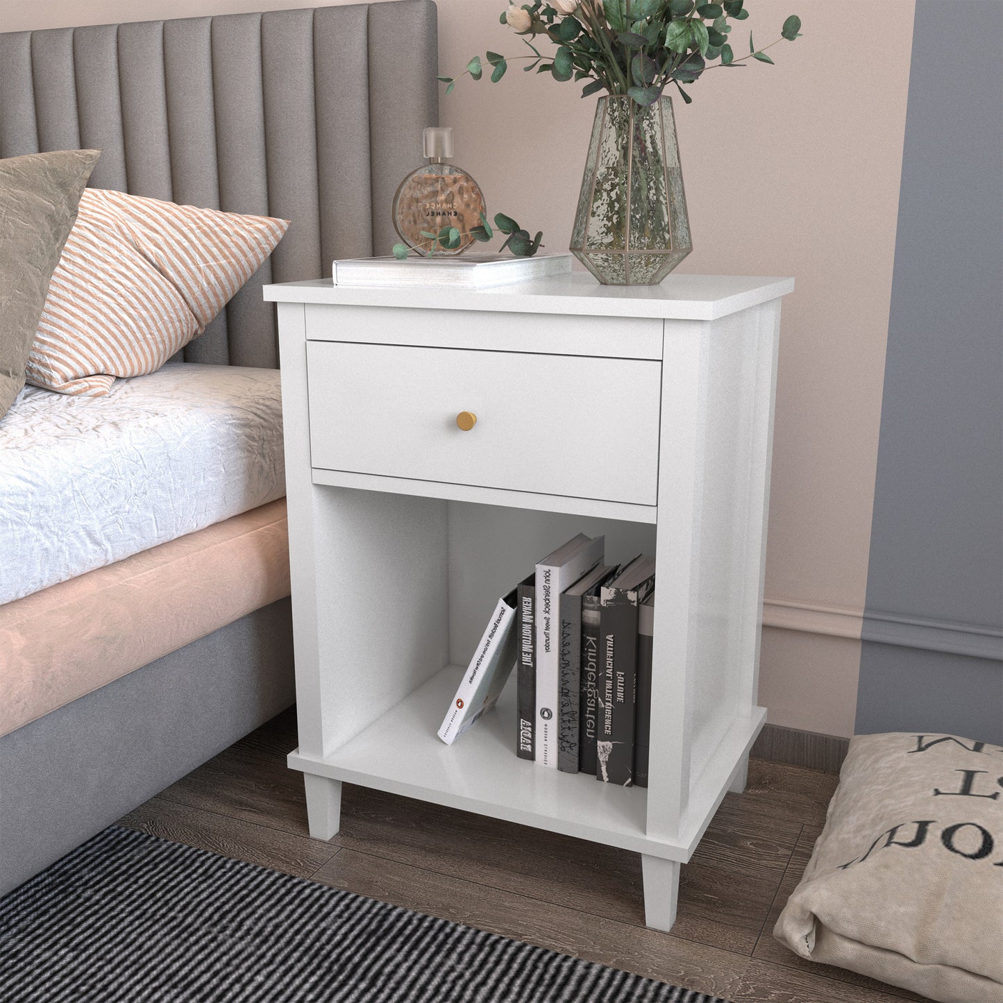 Natasha One Drawer Nighstand in White Finish