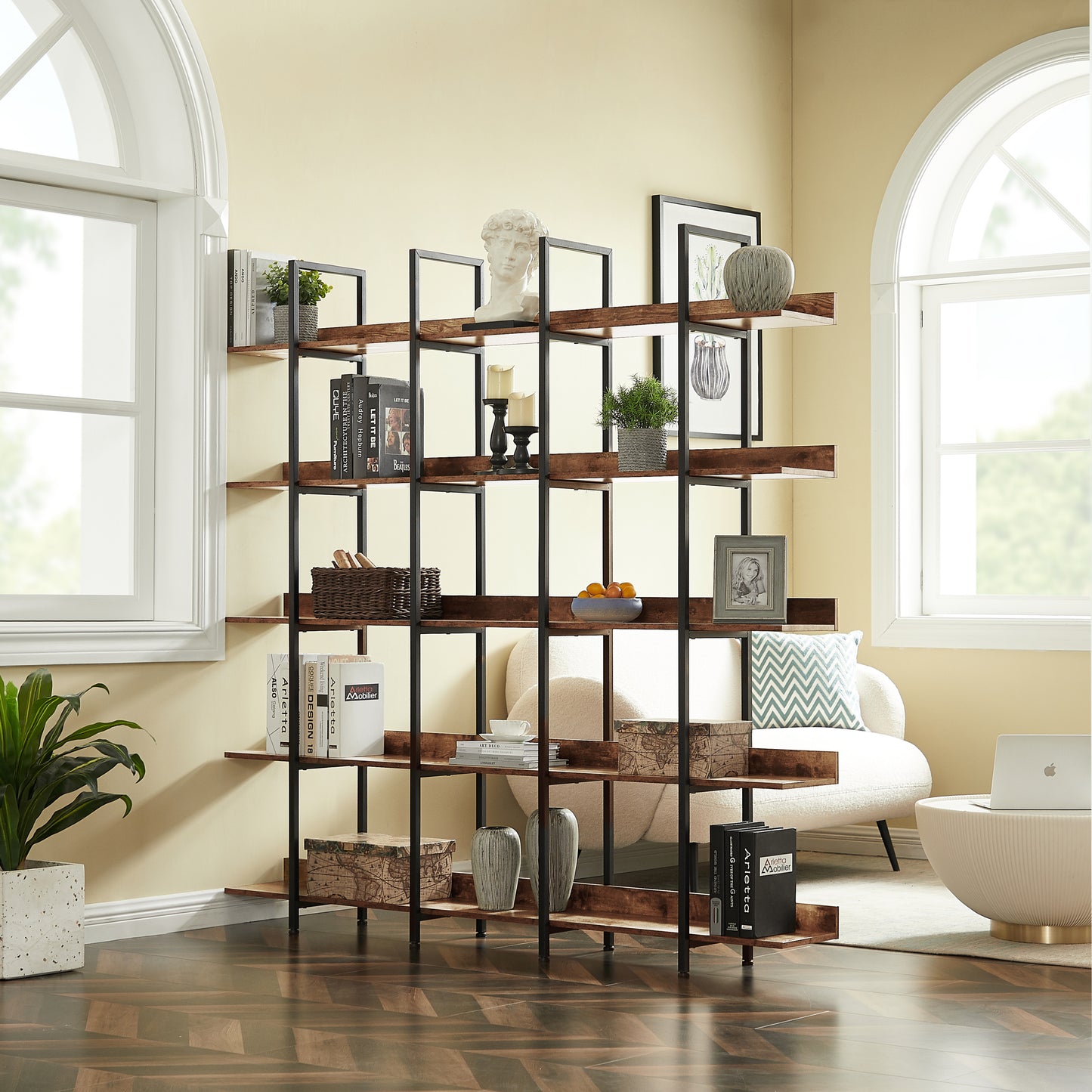 Vintage Industrial 5-Tier Bookcase in Brown Finish