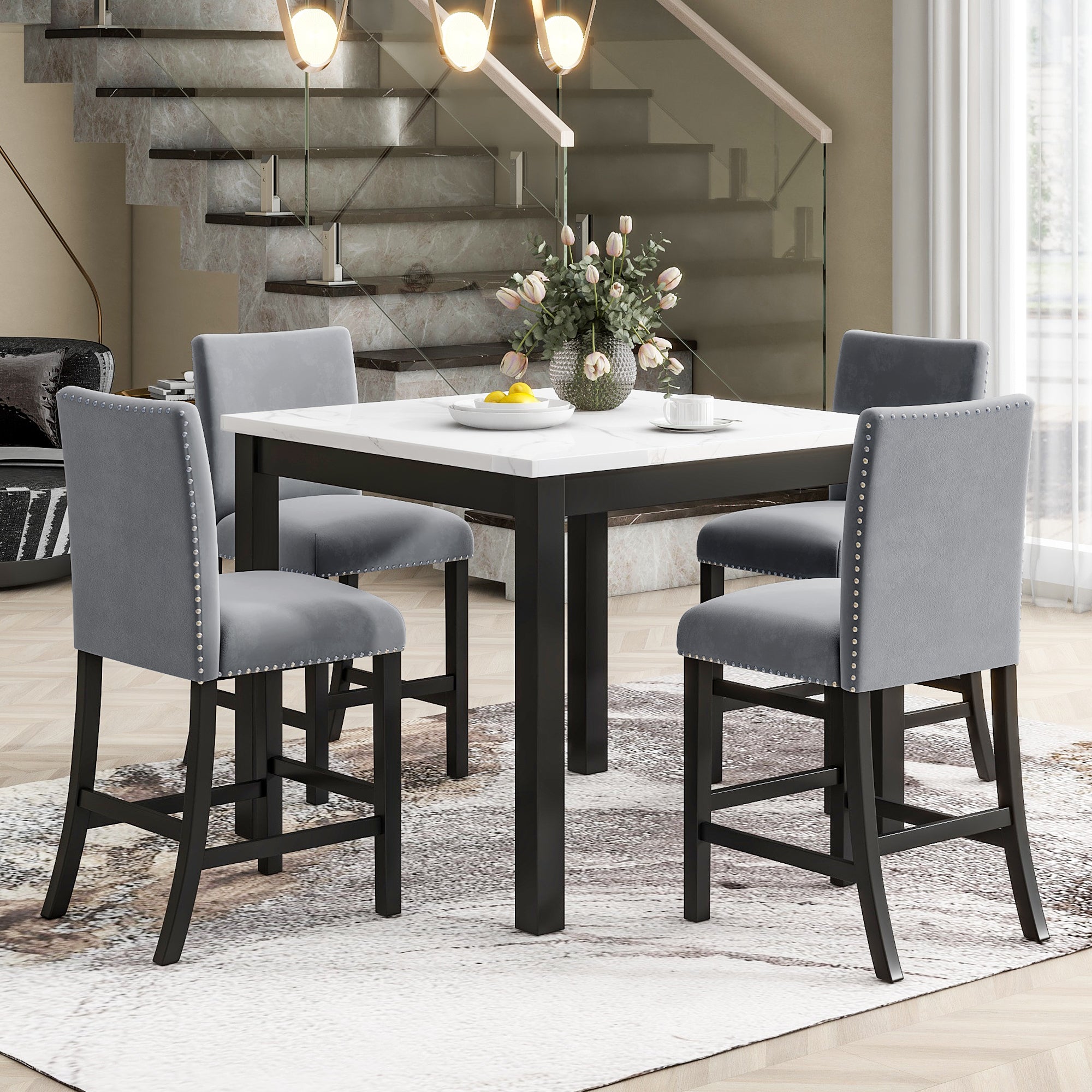 Lanex Grey 5-piece Counter Height Dining Table Set