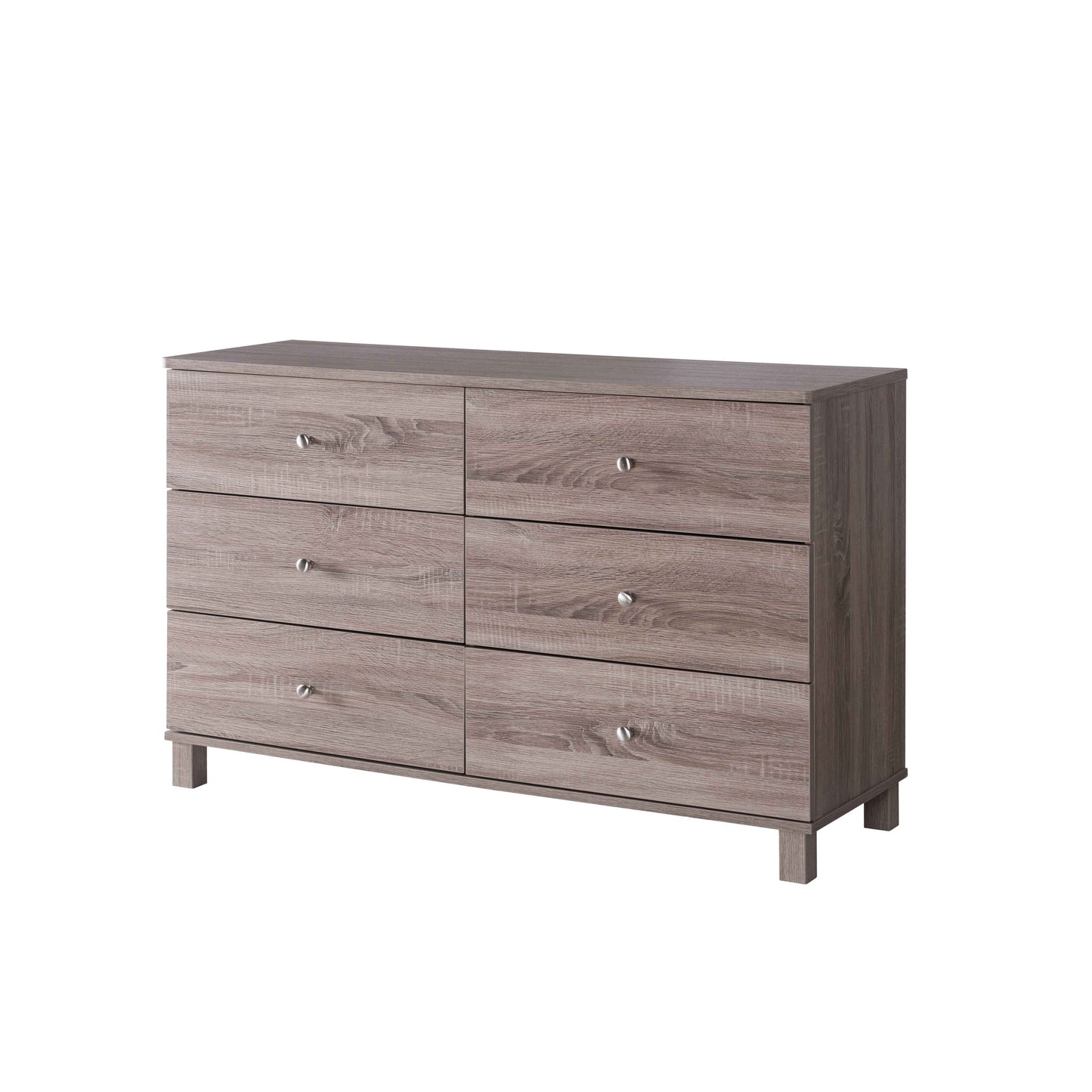 Dresser Six Drawers with Metal Knob Handles - Brown