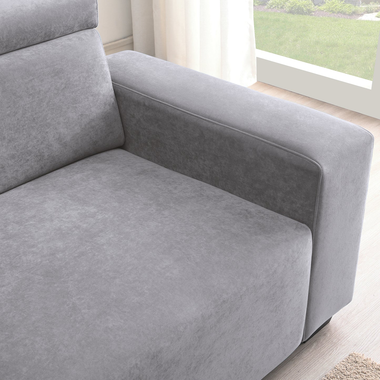 Doral Gray Sectional Sofa Couch w/ Multi-Angle Adjustable Headrest