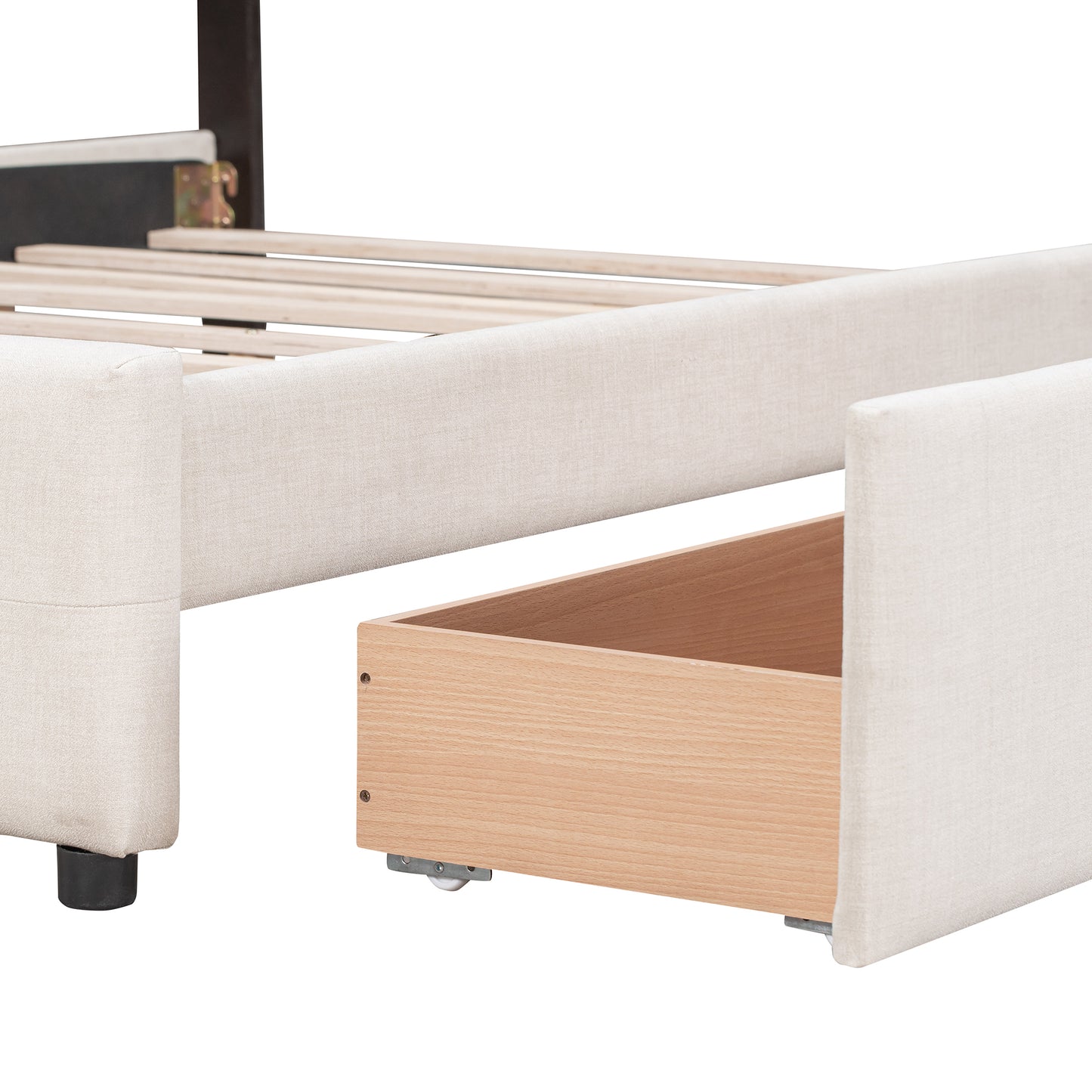 Upholstered Platform Bed with Classic Headboard and 4 Drawers