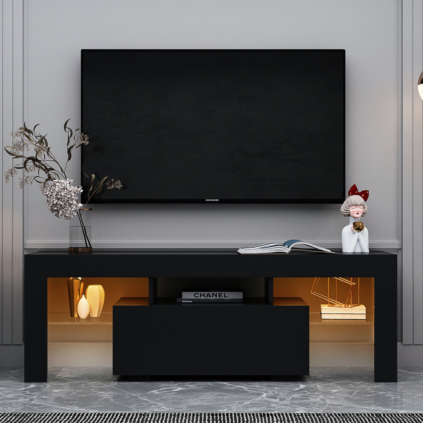 Black TV Stand with LED RGB Lights