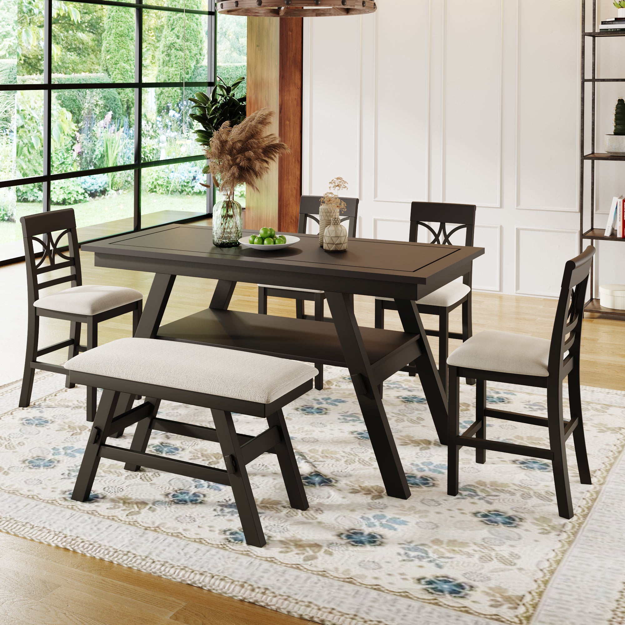 Marlton 6-Piece Counter Height Dining Table Set with Storage Shelf
