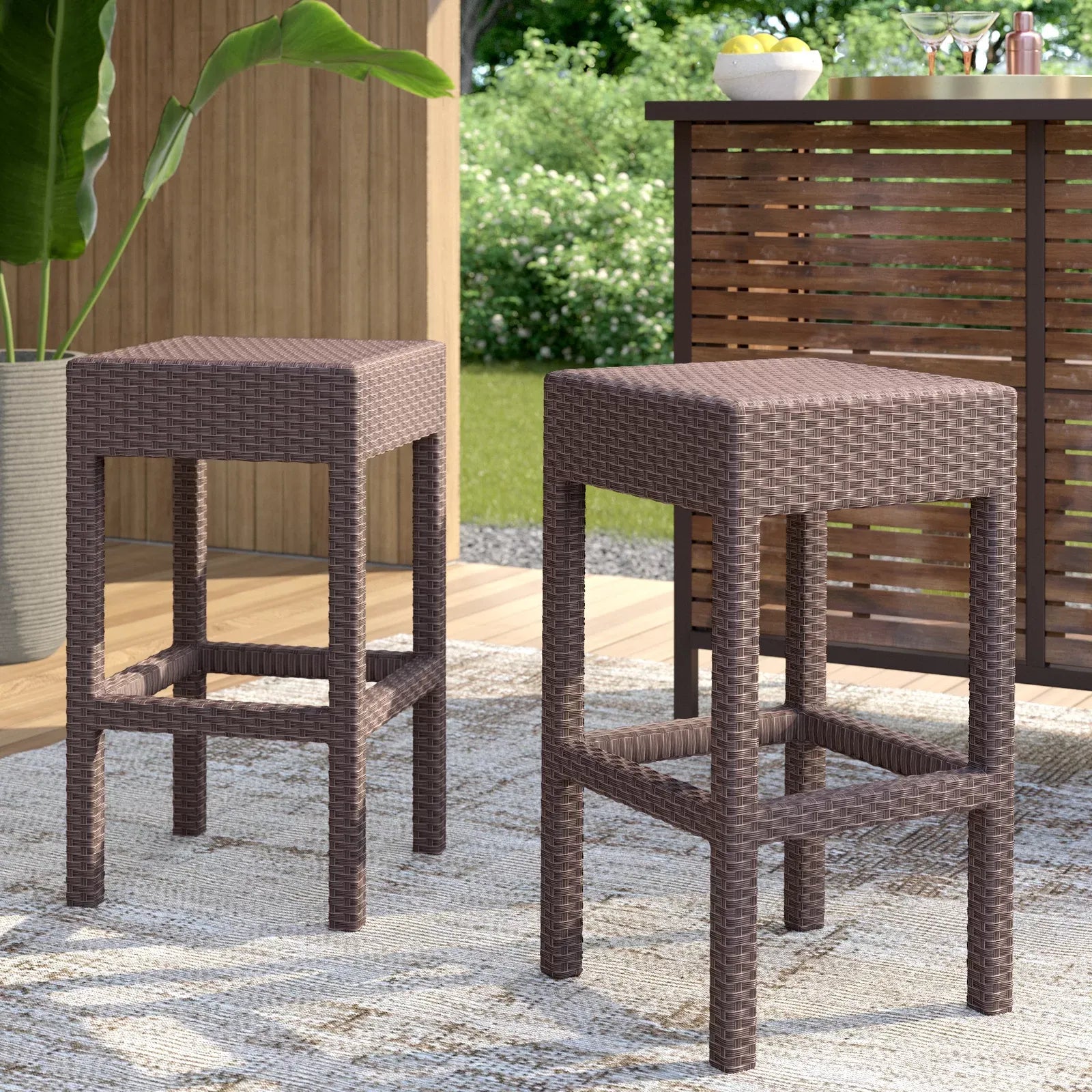 Joyview Outdoor Rattan Backless Barstools (Set of 2)