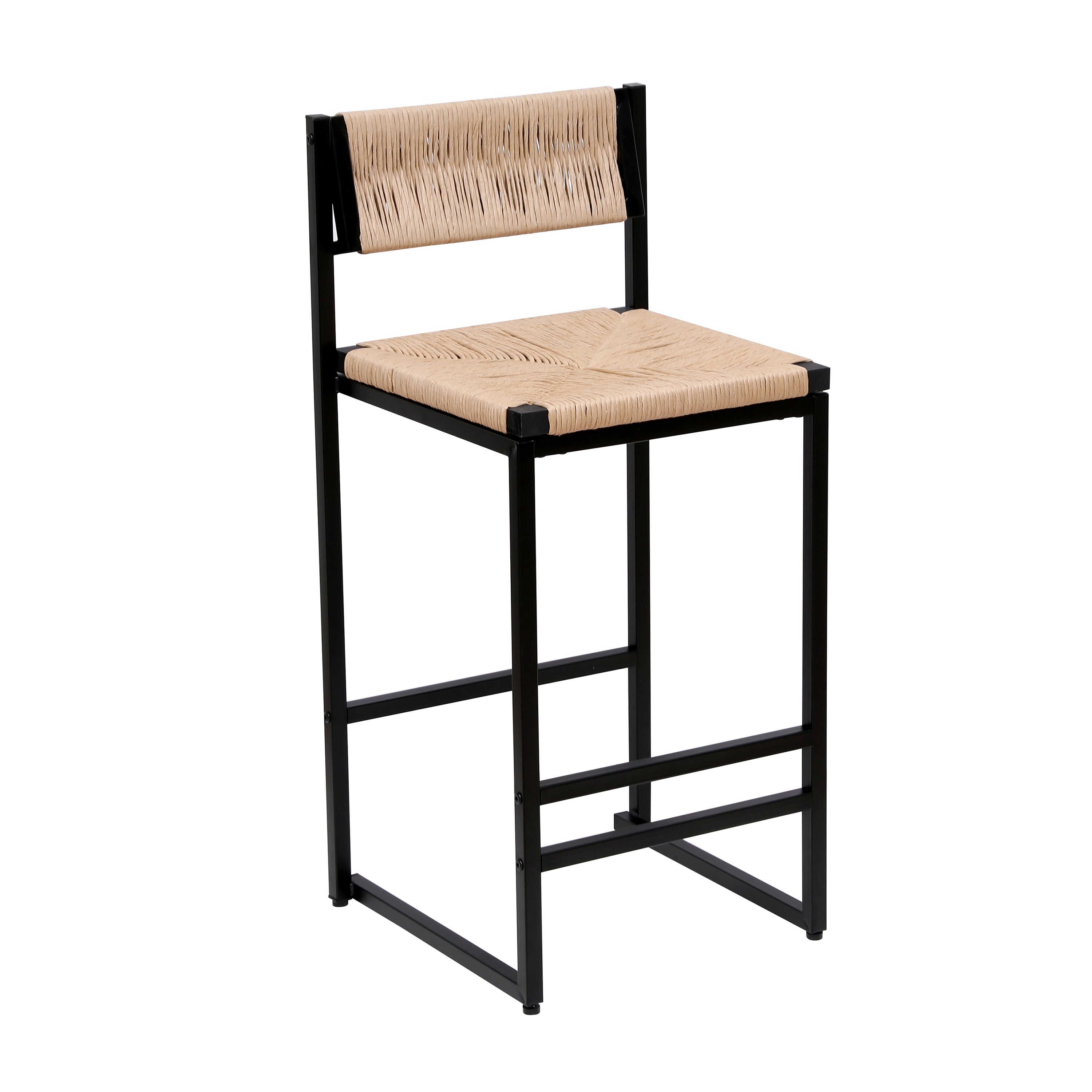 CozyNest Set of 2 Creamy White Woven Paper Rope Bar Stools with Footrest