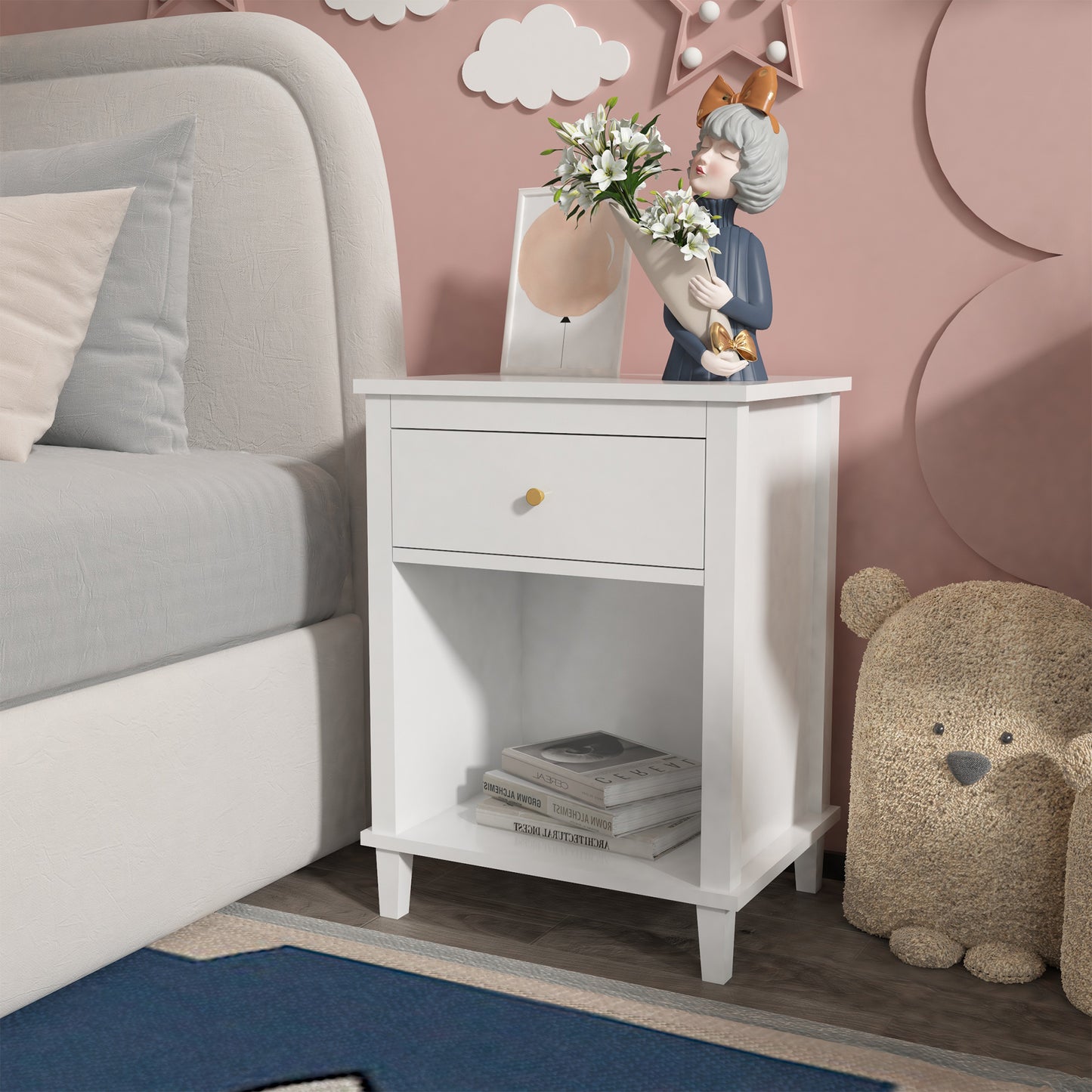 Natasha One Drawer Nighstand in White Finish