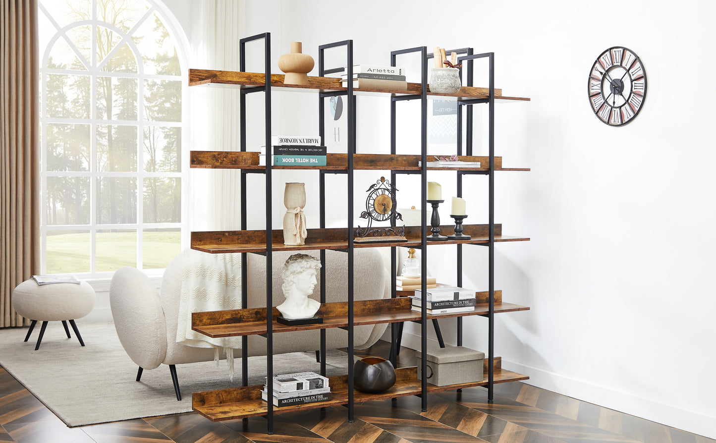 Vintage Industrial 5-Tier Bookcase in Brown Finish