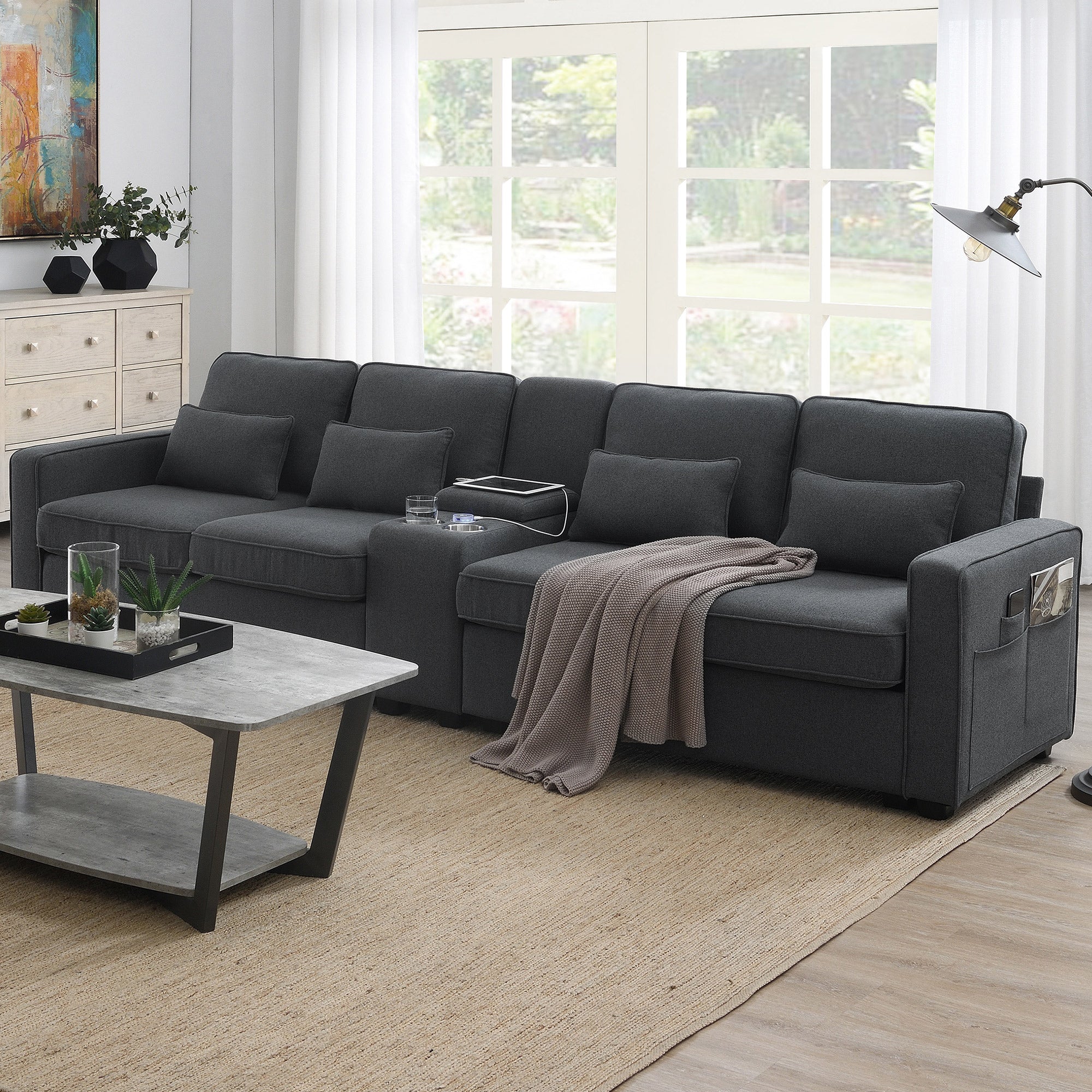 Modena Upholstered Sofa with Console