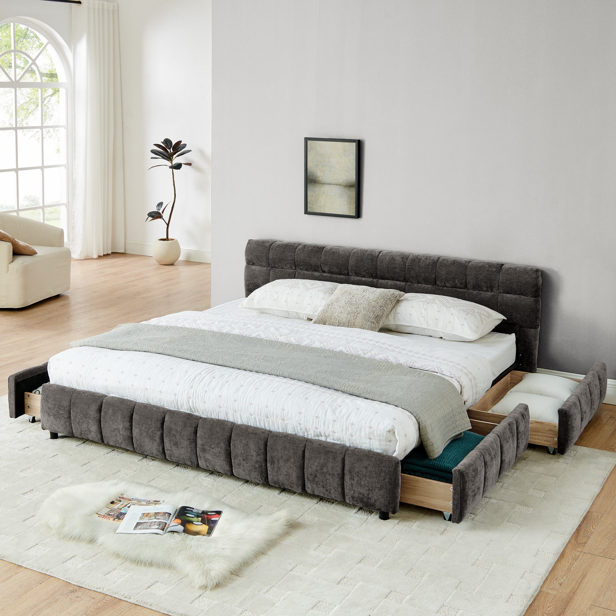 Javan Dark Grey King Upholstered Bed