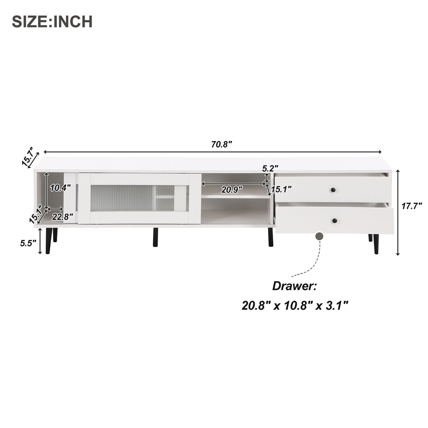 Chic Elegant Design TV Stand with Sliding Fluted Glass Doors