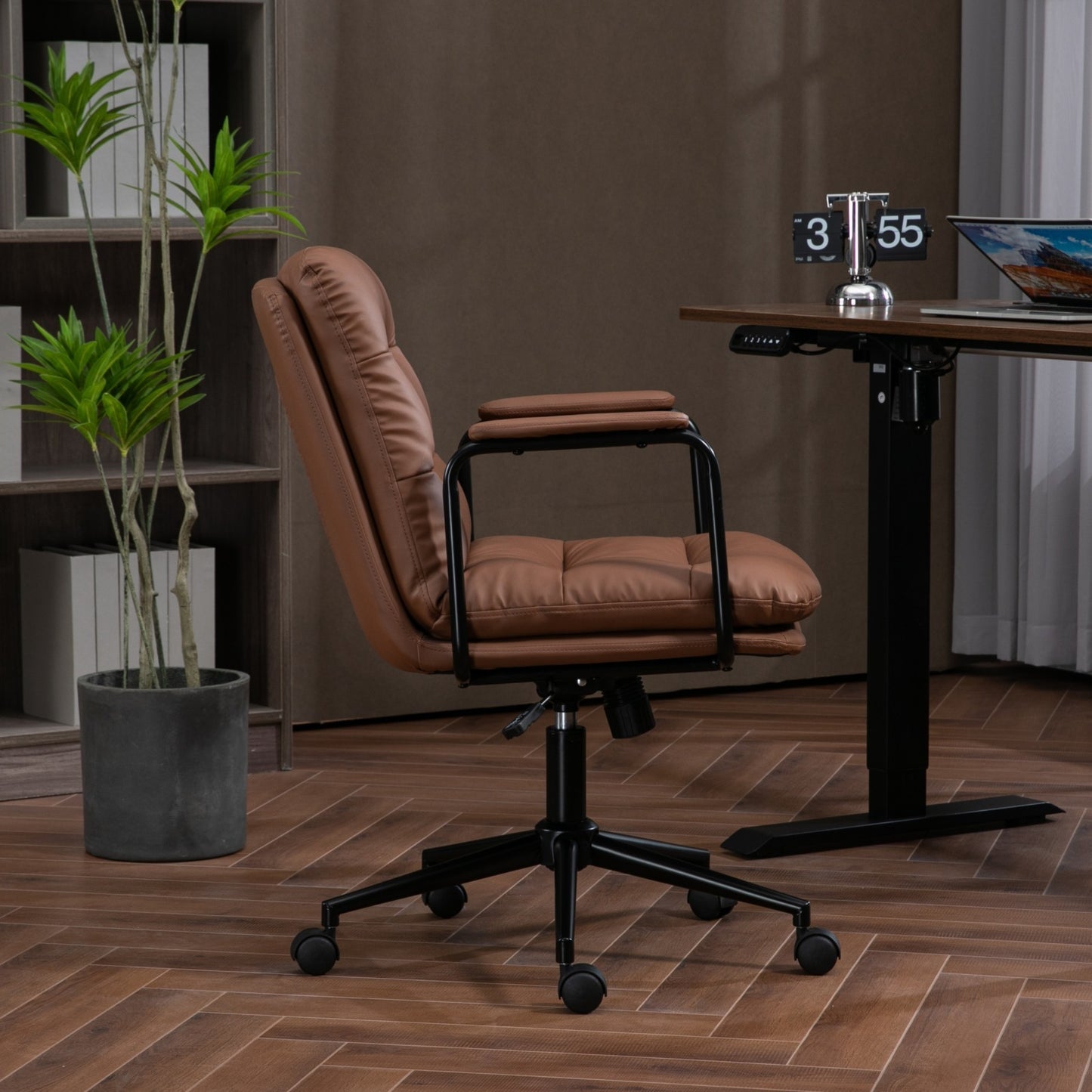 Royton Computer Rolling Swivel Chair in Brown PU Leather