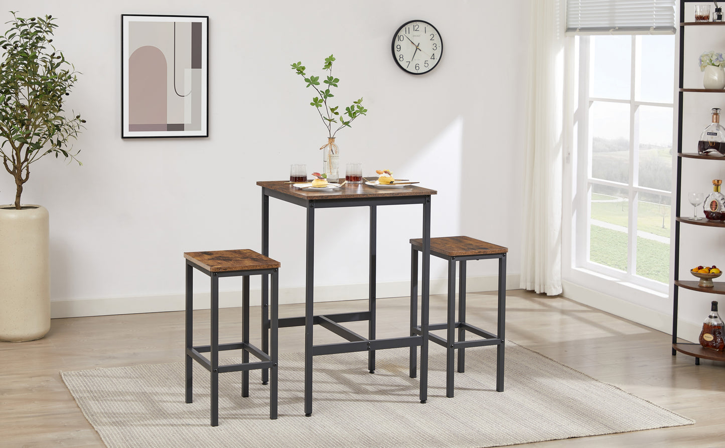 Jona Square Bar Table with 2 Bar Chairs