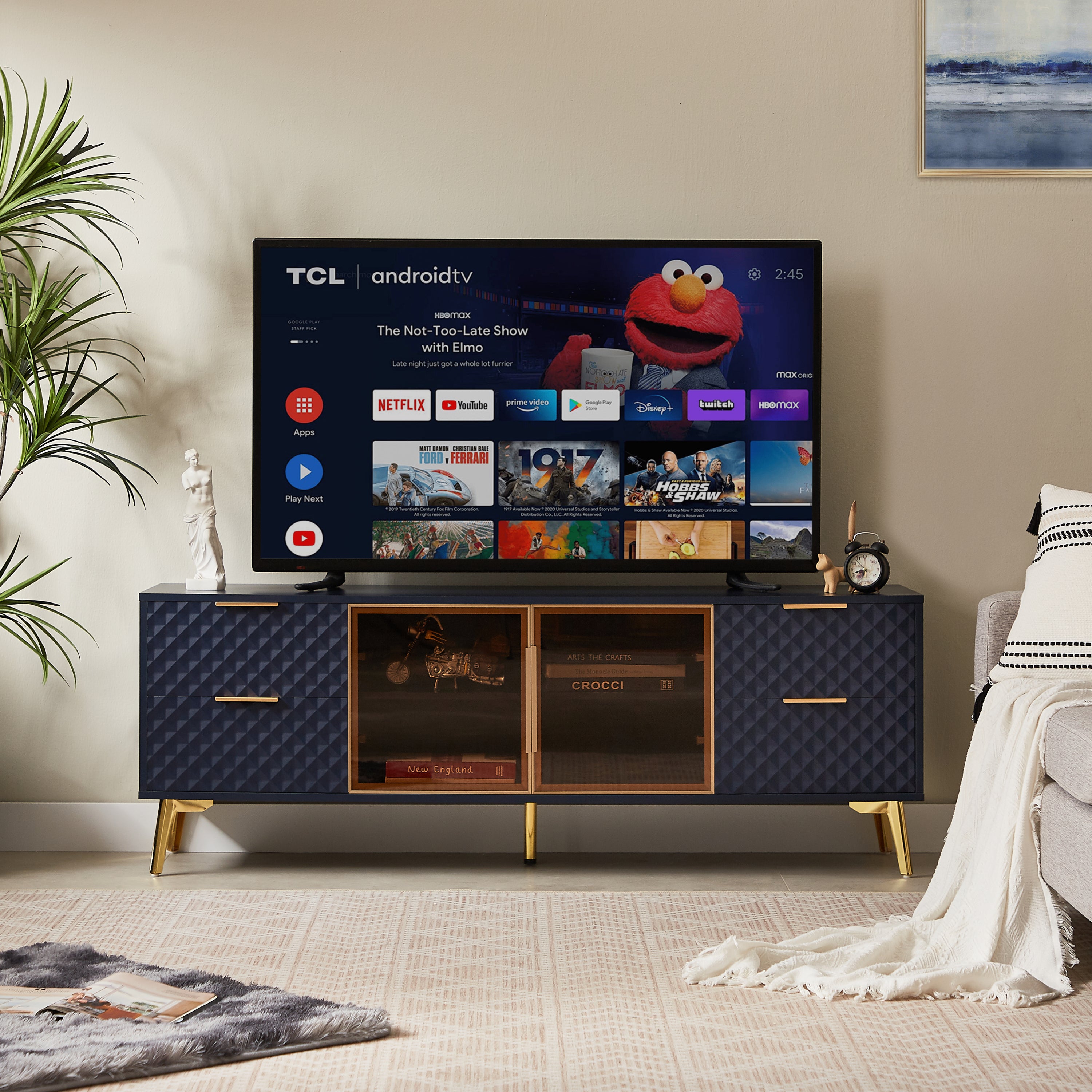 Jona Geometric TV Stand with Glass Doors