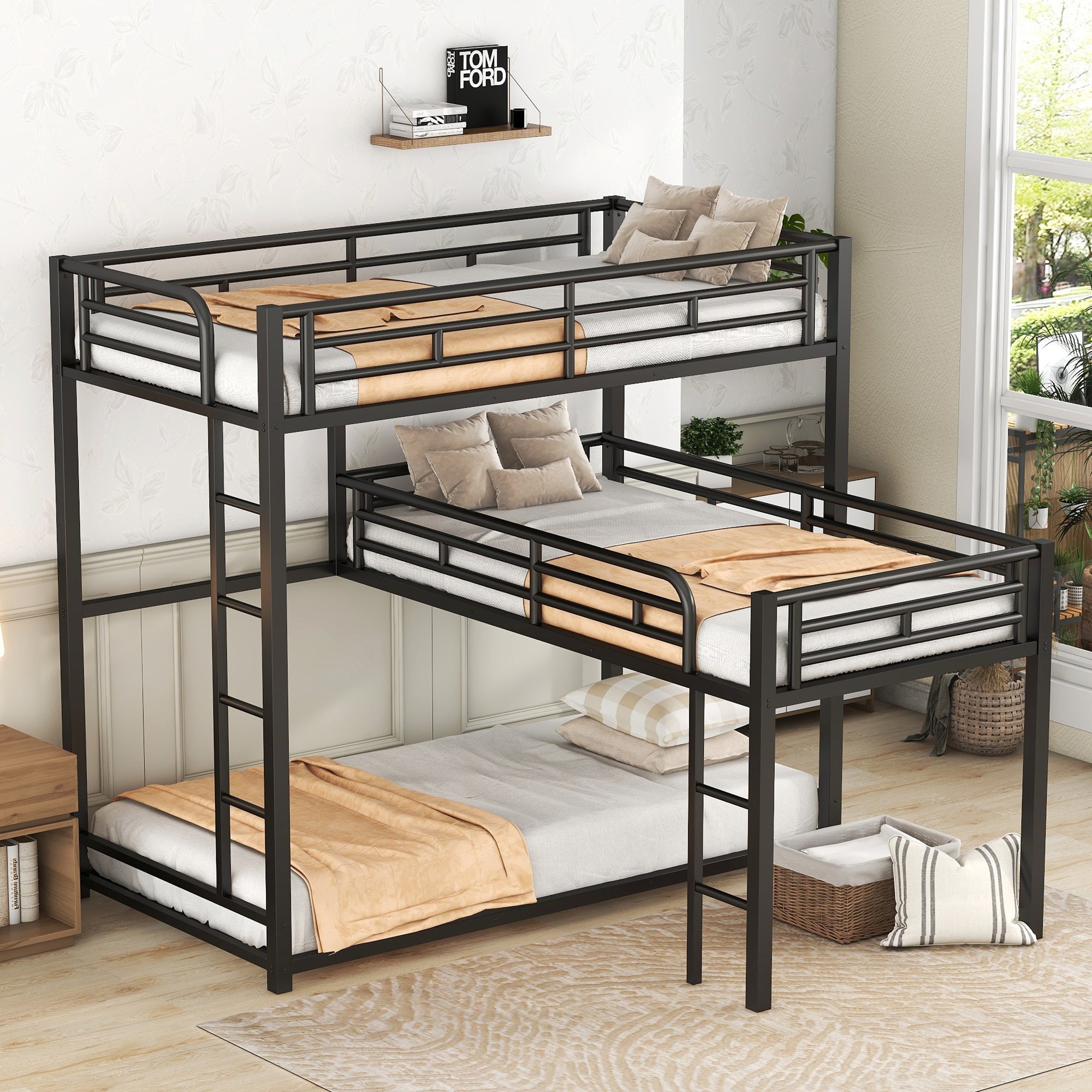 TwinTrek L-shaped Metal Triple Twin Size Bunk Bed