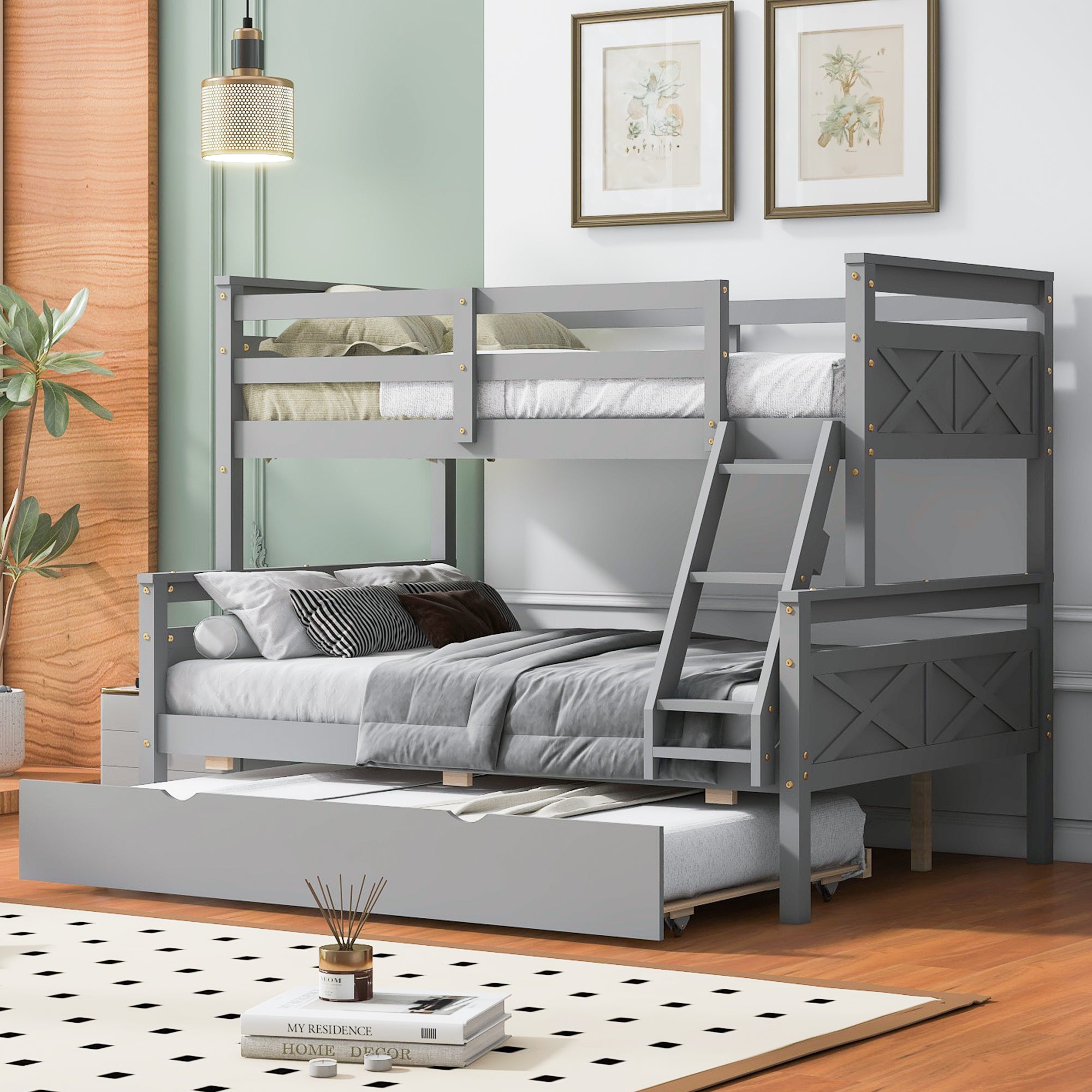 Woodline Twin over Full Bunk Bed with Ladder